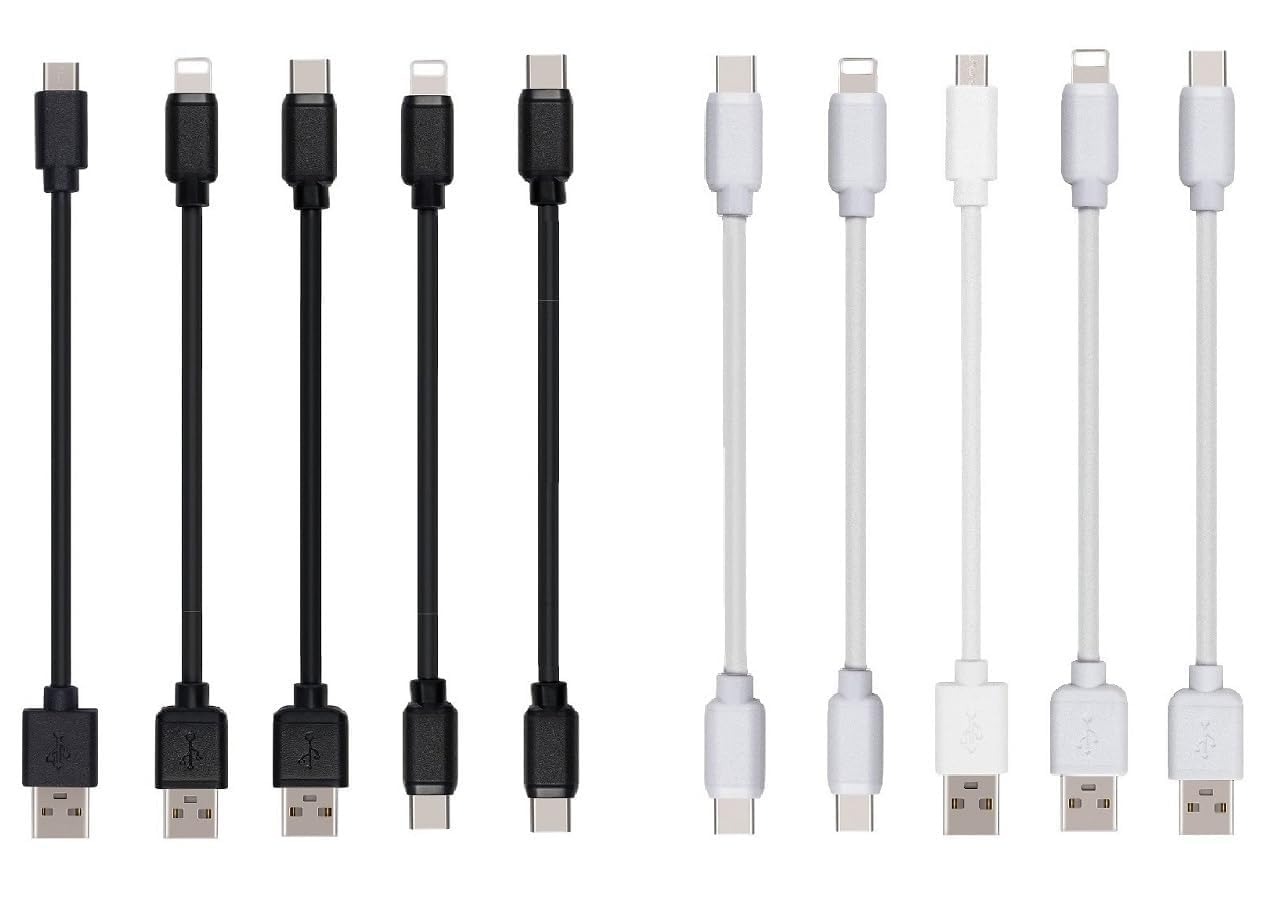 10-Pack Multi Short USB Cables & TypeC-C Cables for Charging Stations Compatible/w iPhone16 &15, iPhone5-14/ iPads/iPad mini/iPad Pros/Samsung Moblies & Tablets/Pixel & Nexus/HTC/Sony(Black)