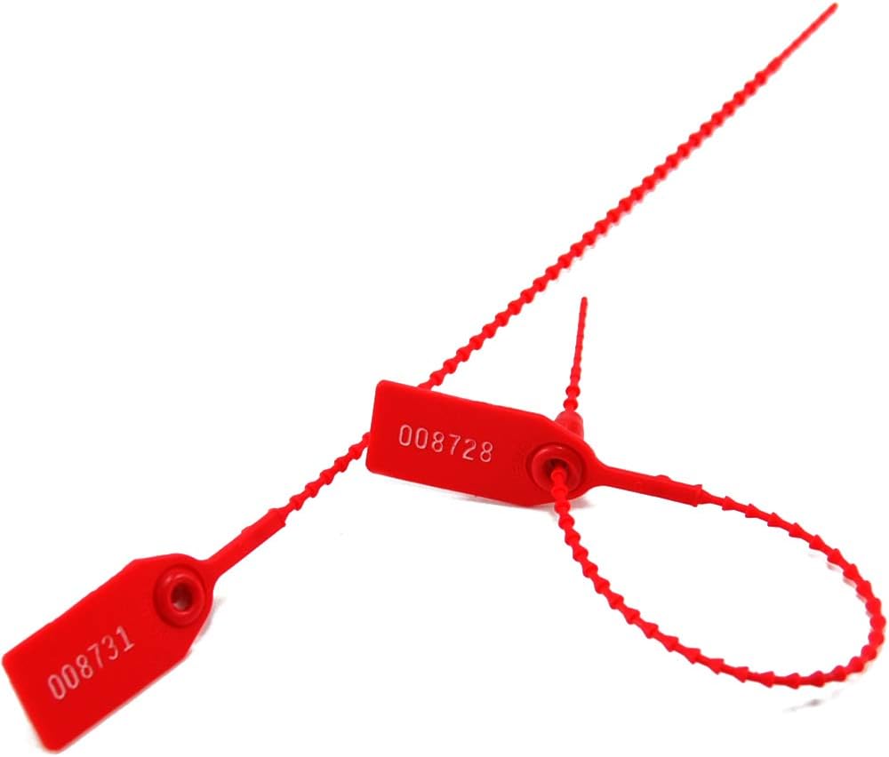 Leadseals(R) 1000 Plastic Tamper Seals, Zip Ties for Fire Extinguishers Pull Tite Security Tags Numbered Disposable Self-Locking Tie 250mm Length (Red)