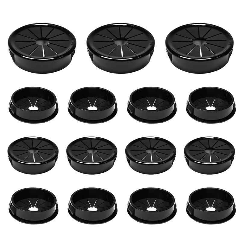 15PCS Cable Grommets, 1-1/2"(38mm) Desk Hole Cover Petal Shaped Buckle Type Nylon Snap Bushing Grommet, Wire Hole Cover Insert for Cables and Cords Management and Protection of Cabinet, Black