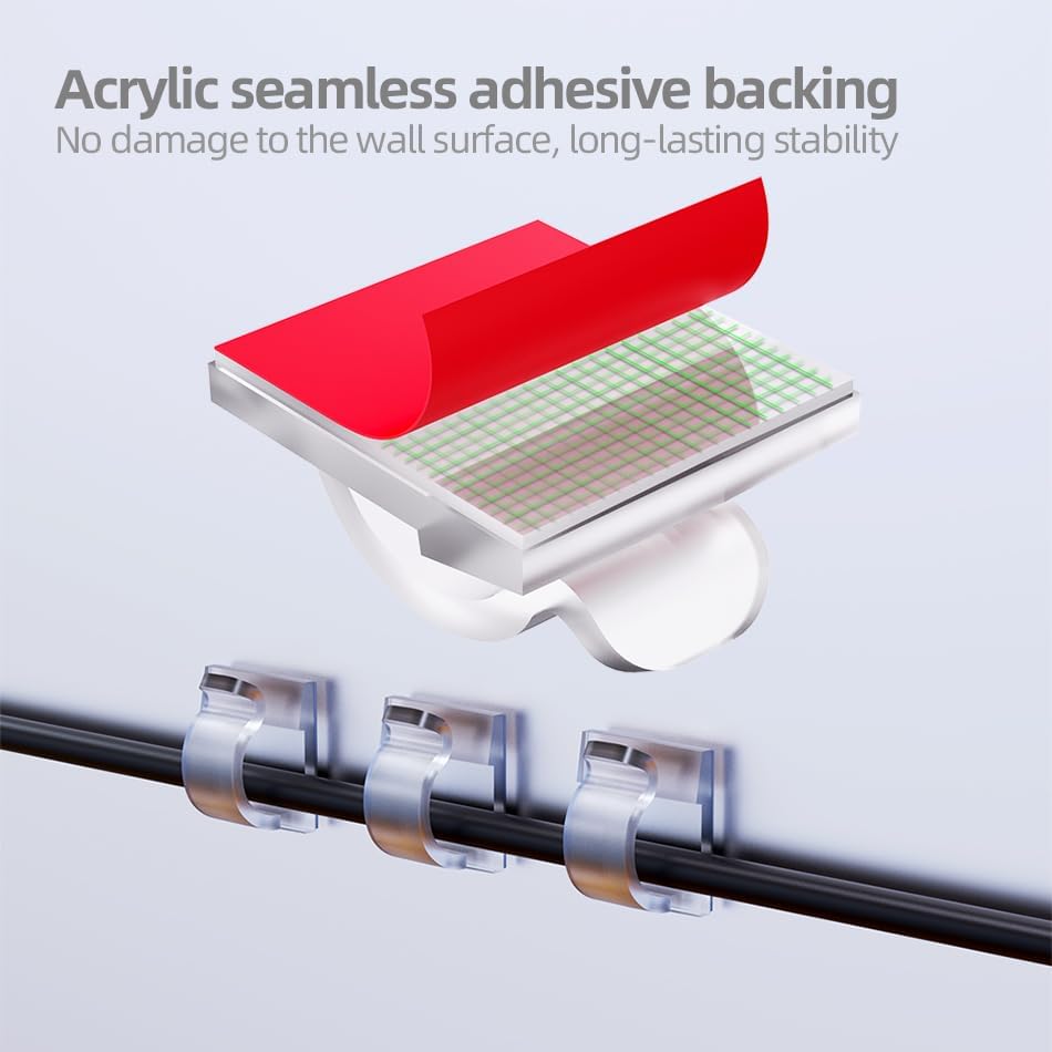 100 PCS Cable Clips Cord Organizer (Small, Medium,Large),Wire Holder for Cable Management, Outdoor Light Clips Light Hooks for LED String,Car Dash Cam, Extension Cord (Clear)