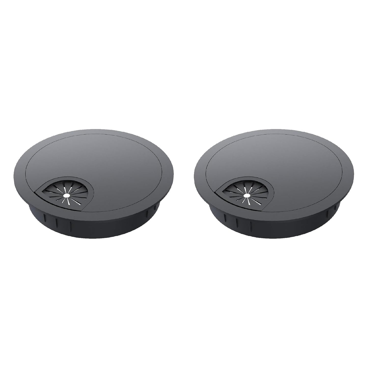 2 Pack Desk Grommet 2-1/8 Inch 53mm, Zinc Alloy Computer Desk Wire Hole Cover, Office Desktop Cord Cable Hole Metal Ring, Black