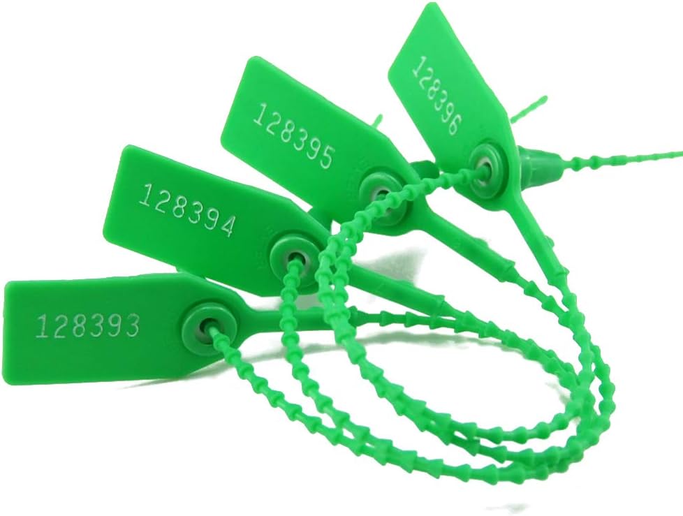 Leadseals(R) 1000 Green Numbered Security Tags Plastic Tamper Proof Seals, Zip Ties for Fire Extinguishers Pull-Tite Disposable Self-Locking Safety Plastic Signage Locks - Ties - Labels 250mm Length