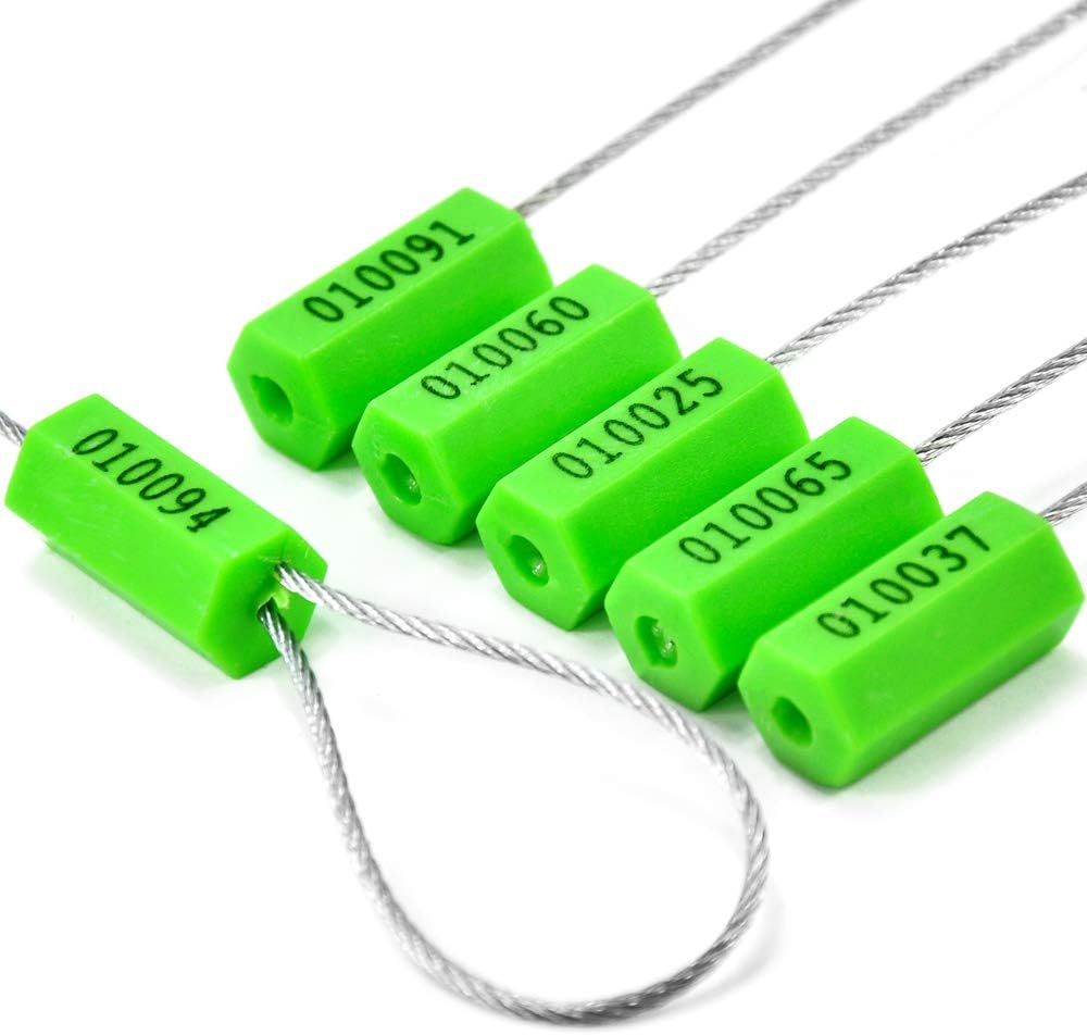 Leadseals(R) 500 Anti-Tamper Proof Security Cable Seals Disposable Self-Locking Padlock Shipping Security Tags Numbered(Pack of 500 PCS) (Green)