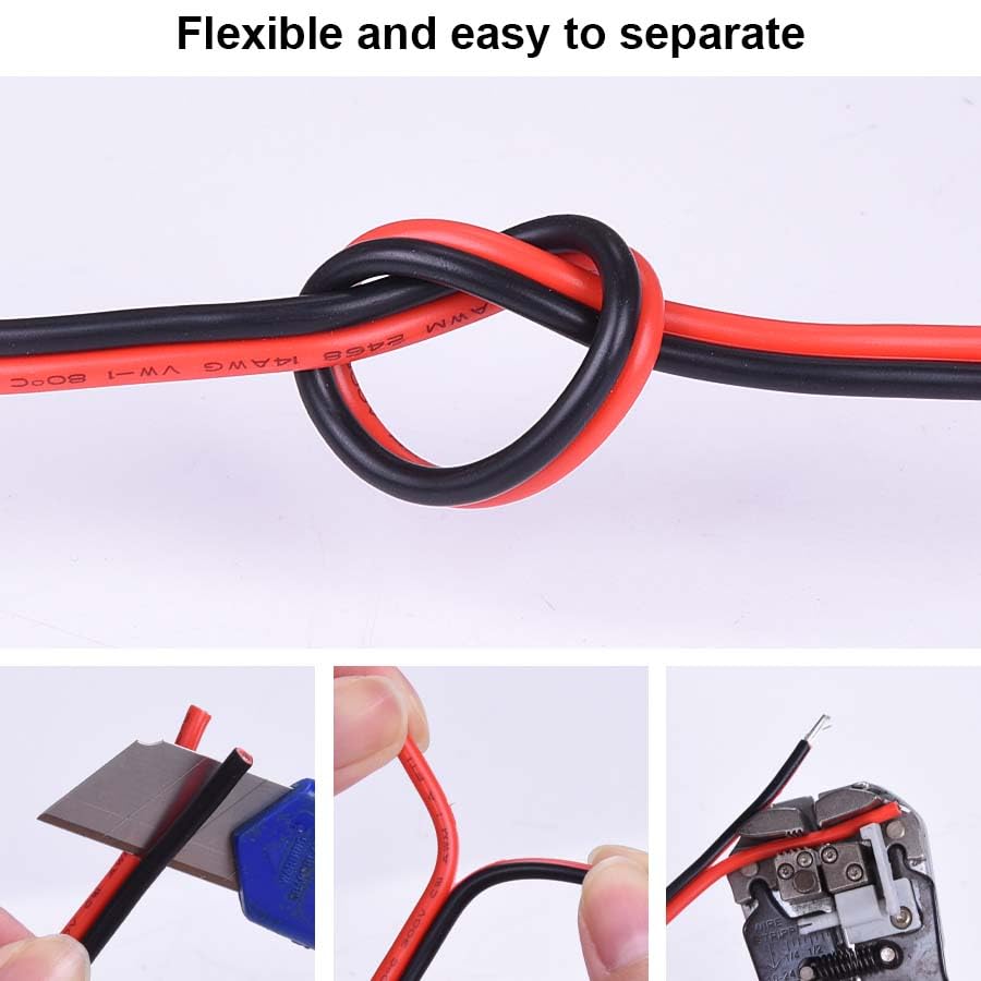 10 Gauge Wire 100FT Tinned Copper Wire-2 Conductor Parallel Wire Insulated Stranded Wire for Solar Panel Car Audio Automotive Low Voltage Electrical Wire for LED Lighting (10AWG 100FT)