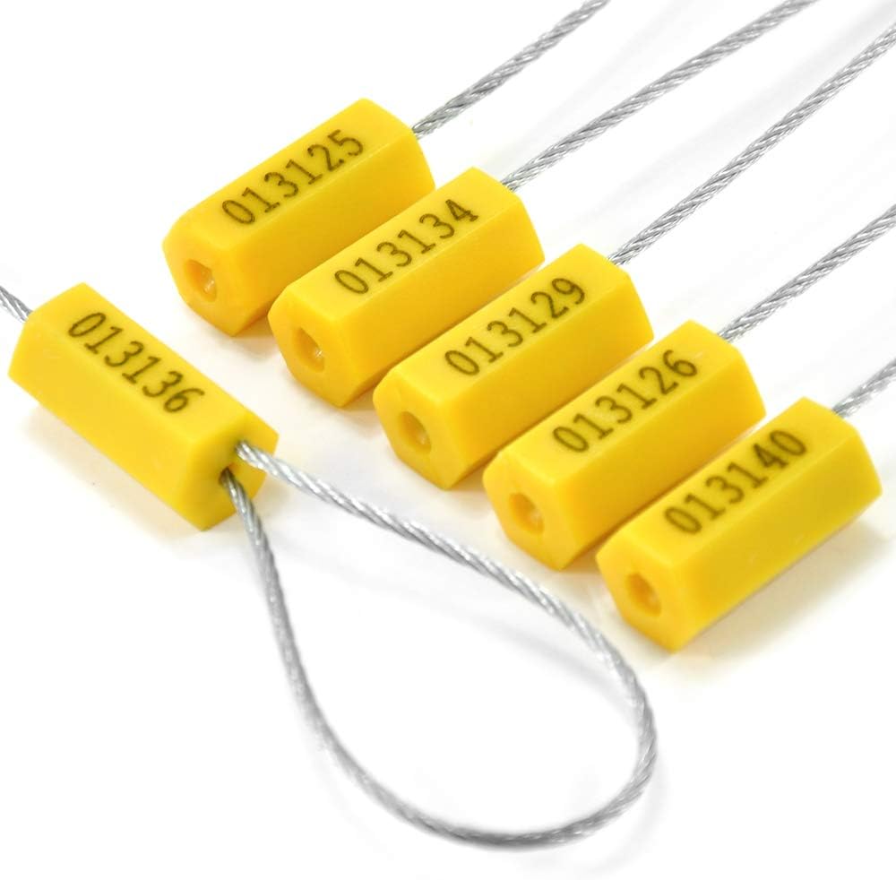 Leadseals(R) 100 Steel Cable Seals Metal Security Seal Numbered Metal Truck Trailer Seals Security Tags Tamper Evident Tags Container Seals Pull Tight Steel Wire Seals (Yellow, 100pcs)