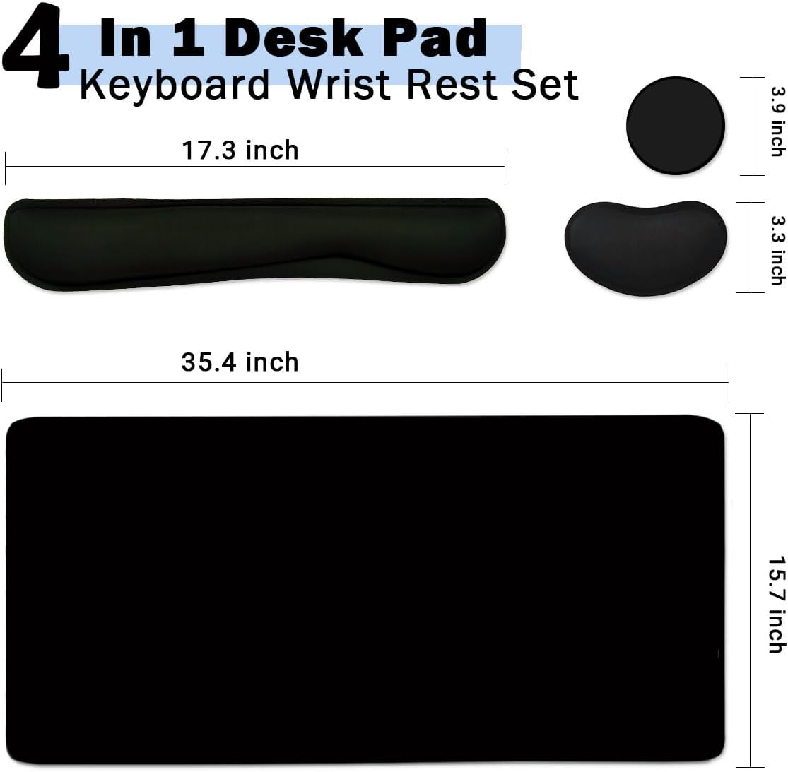 Large Mouse Pad and Keyboard Wrist Rest, Desk Pad for Keyboard and Mouse, 4-in-1 Large Gaming Mouse Pad with Wrist Support, Desk Mat for Home Office Study Game-Black