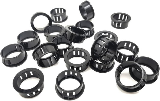 1 Inch (25mm) Black Snap-in Knockout Insulating Bushing Grommets, Plastic Cable Hole Grommets for Wiring, Round Nylon Snap in Locking Electrical Wire Cord Hose & Tubing Protector, 20pcs