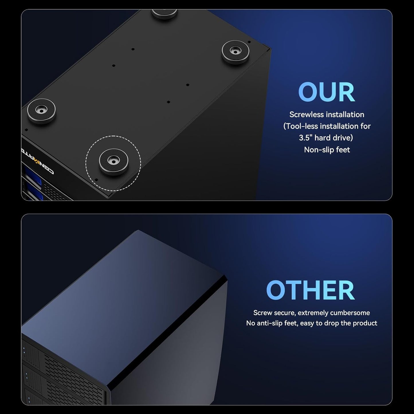 10 Bay Hard Drive Enclosure with Cooling Fan for 2.5/3.5" SATA HDD/SSD with USB A/C 3.0 Cable, 3.5 Hard Drive Enclosure Supports 200TB Capacity, Tool-Free HDD Enclosure, DAS(NO RAID/NAS)