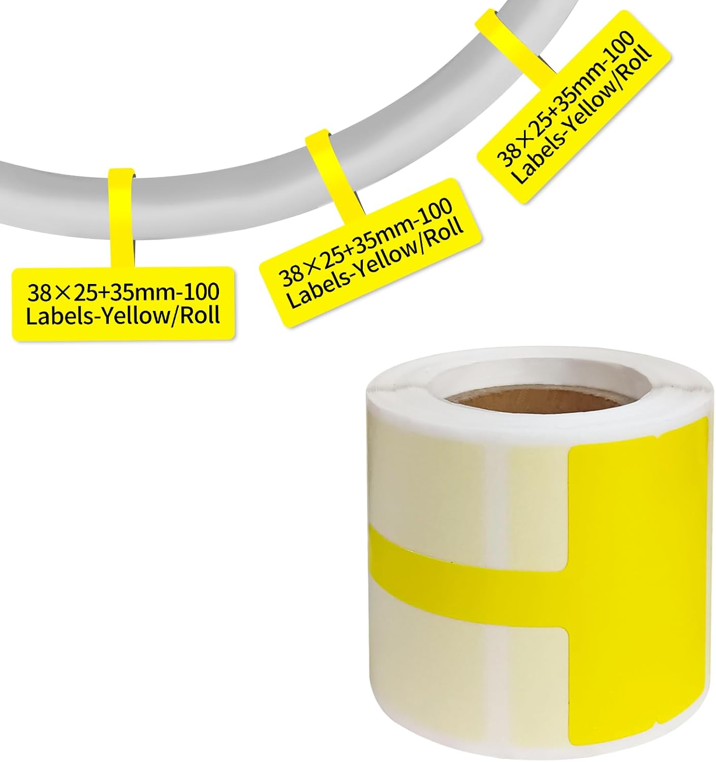 100 Pcs Cable Labels - Waterproof Wire Cord Label, Tear Resistant Wire Labels, Self Adhesive Cord Organizing Label, for Cable Management, Compatible with PUQU AQ20 Label Makers(Yellow) 38x60mm