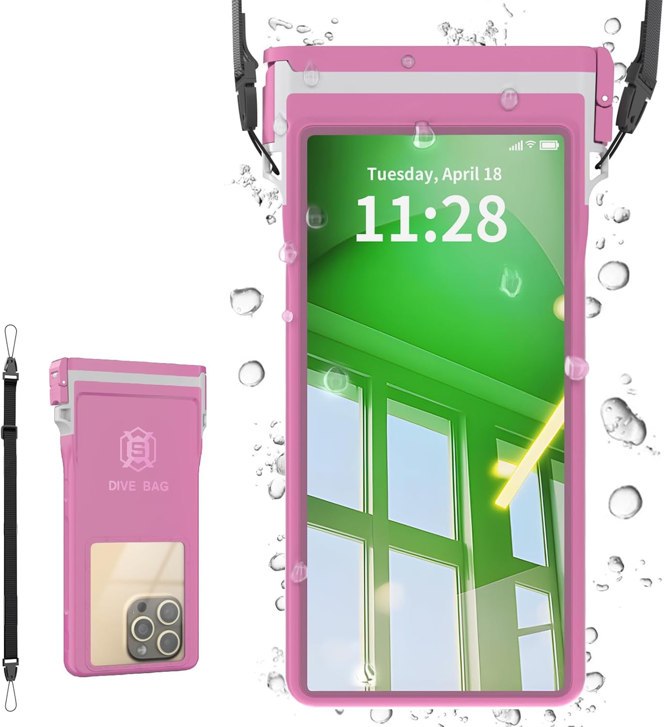 Large Floating Waterproof Phone Case with Lanyard for Snorkeling & Diving - Underwater Phone Pouch Compatible with i-Phone 16/15/14 Pro Max, Galaxy All Series, Beach and Pool Water Park (Pink)