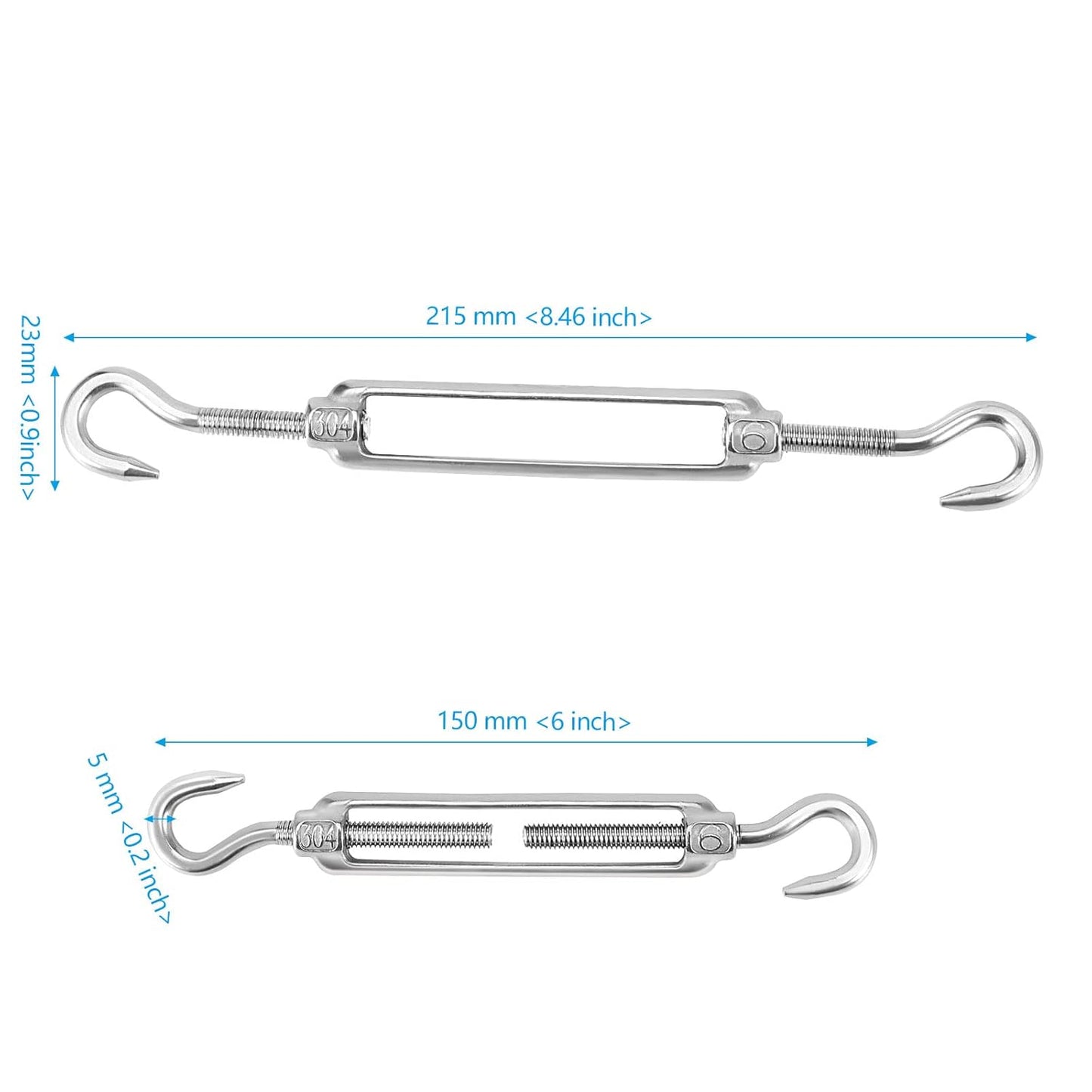 13 Pack M6 Turnbuckle Hook & Hook Turnbuckles, 304 Stainless Steel Turnbuckle, Heavy Duty Turnbuckle for Wire Rope Tension