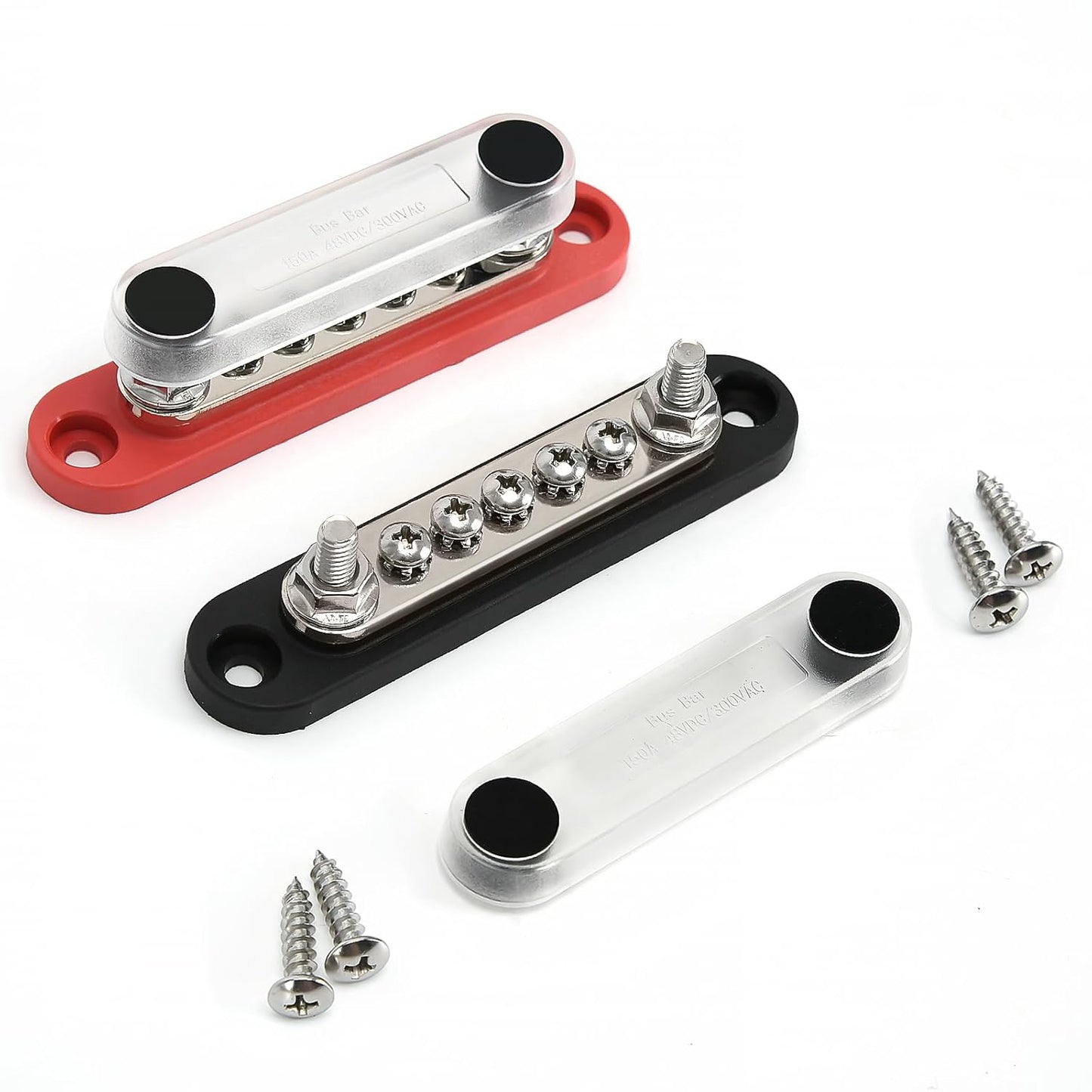 150A 12V Power Distribution Block with 2 x 1/4" (M6) Studs + 5 x M4 (#8) Screws Max 150A 48V DC 300V AC for Automotive Car Marine Truck Boat