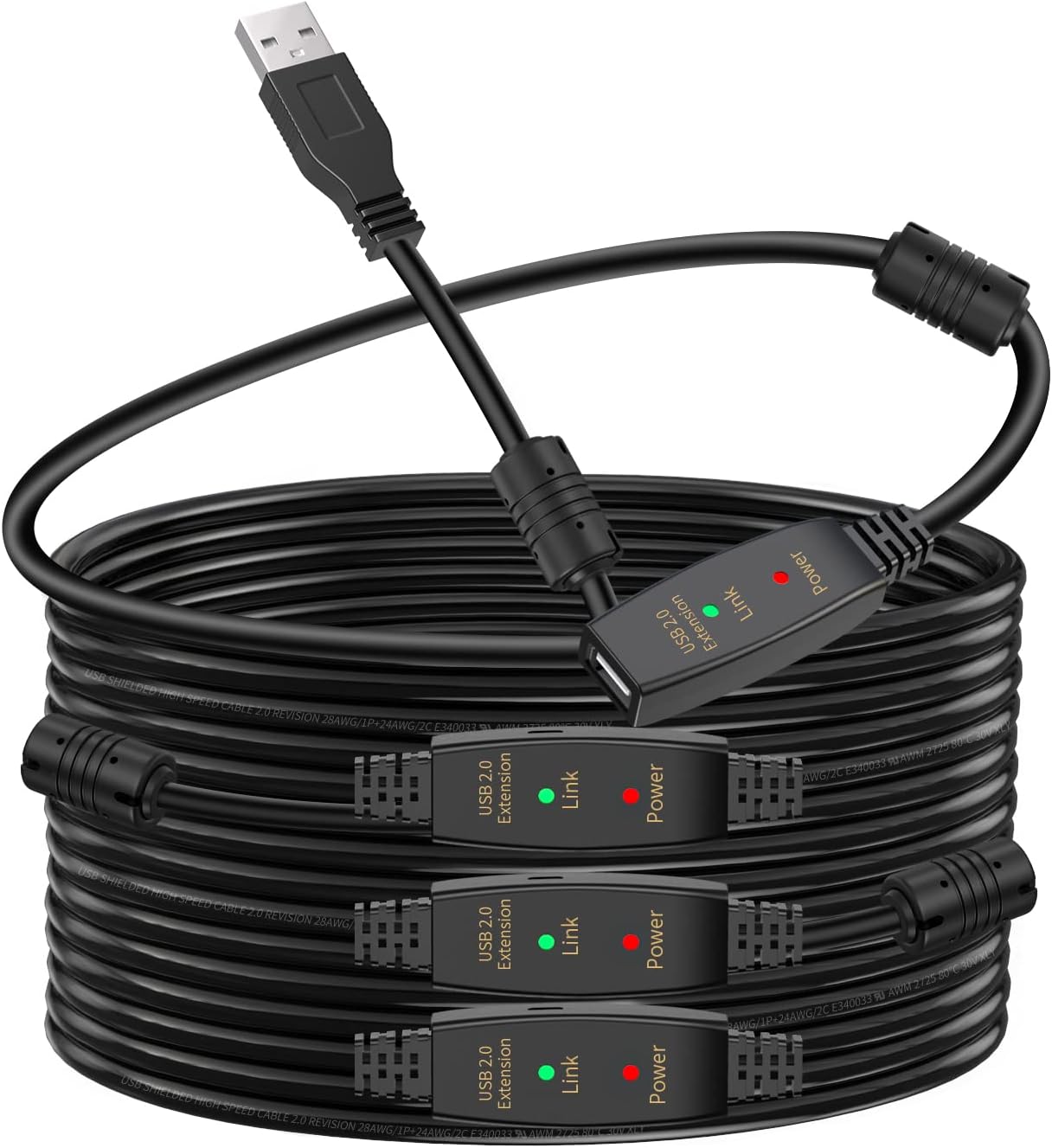 LDKCOK 150FT Active USB Extension Cable 2.0 Male to Female with A Extension chipset Signal Booster - Active Extension/Repeate