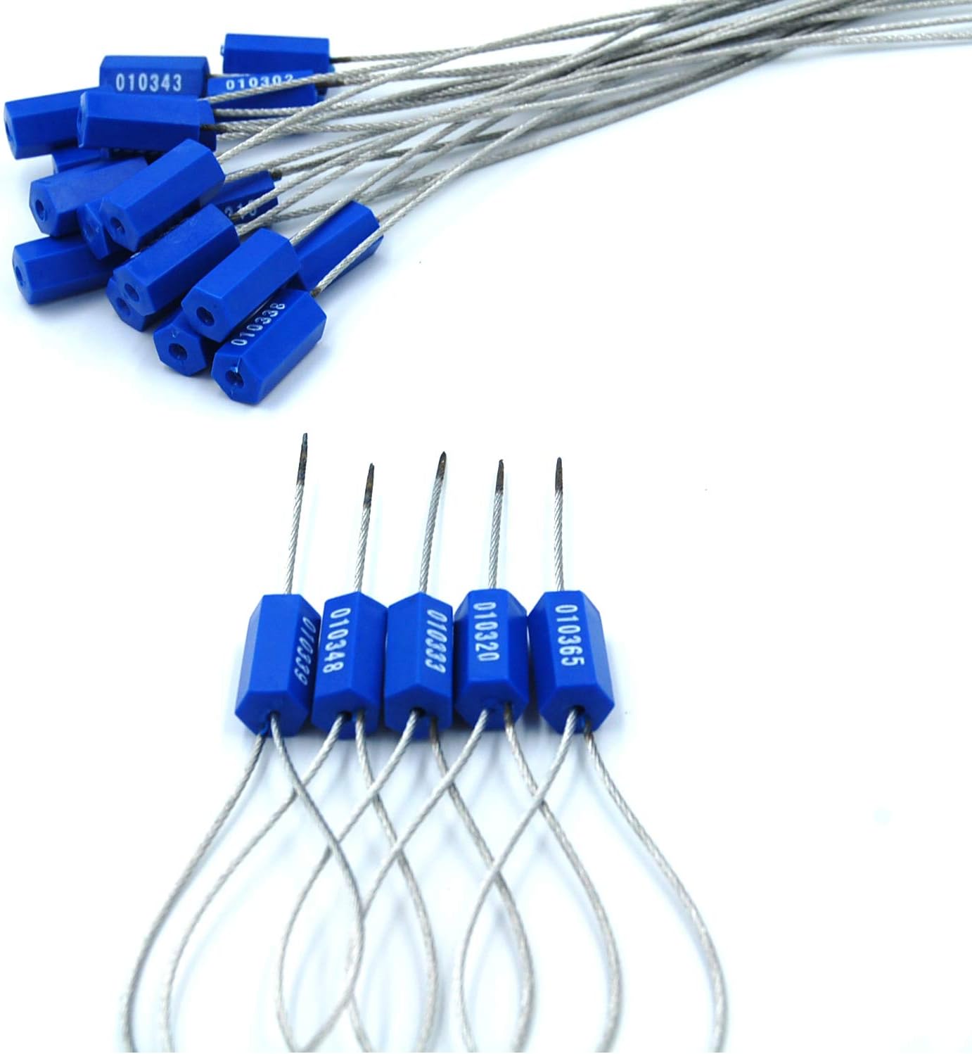 Leadseals(R) 50 Security Cable Seals Numbered Security Tags Tamper Proof Tags Pull Tight Steel Wire Seals for Truck, Trailers, Cargo, Containers, Vans, Oil Tank, Milk Vehicle (Blue, Pack of 50pcs)