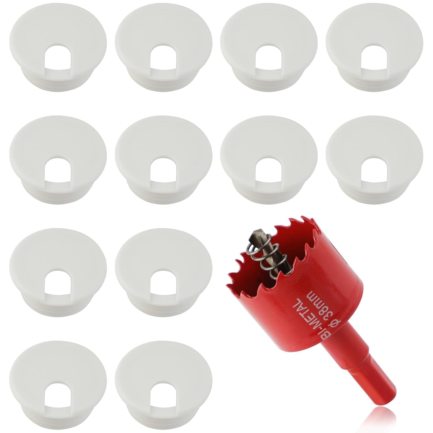 1.5 Inch(38mm) Desk Grommet,13 Pieces Cable Grommet, Desk Hole Cover for Cables with Hole Saw,Plastic Cable Cord Wire Hole Cover for Desk, Table,Cabinet,Countertop and Other Furniture(Whitek)