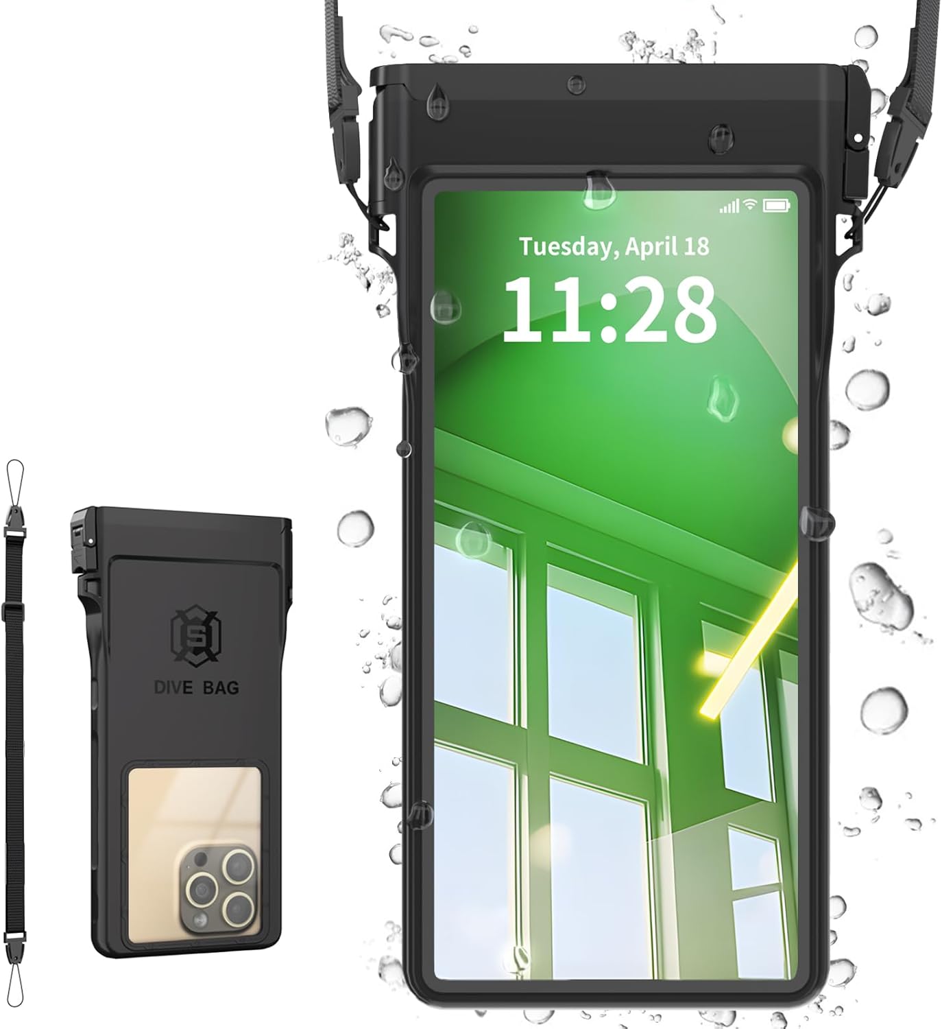 Large Floating Waterproof Phone Case with Lanyard for Snorkeling & Diving - Underwater Phone Pouch Compatible with i-Phone 16/15/14 Pro Max, Galaxy All Series, Beach and Pool Water Park (Black)