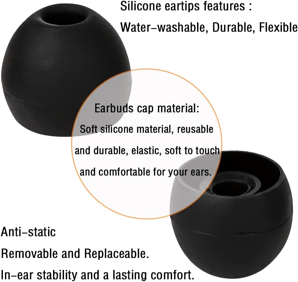 18 Pairs Silicone Earbud Tips Replacement Ear Tips Earbuds Cap for in- Ear Headphones Eartips (Inner Hole from 3.8mm-5.5mm Earphones) Earbud Replacement Tips Ear Buds Tips S M L,Black