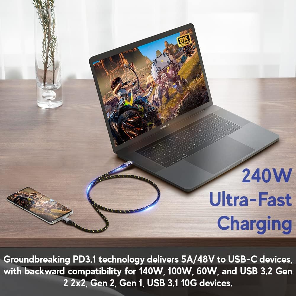 LINKUP USB 4.0 USB C to USB C Cable | Thunderbolt 4/3 Compatible | Type C Charger for MacBook and iPhone | 240W Fast Charging | 40Gbps Data Transfer | 8K@60Hz Display Cord | Use with all USB C devices