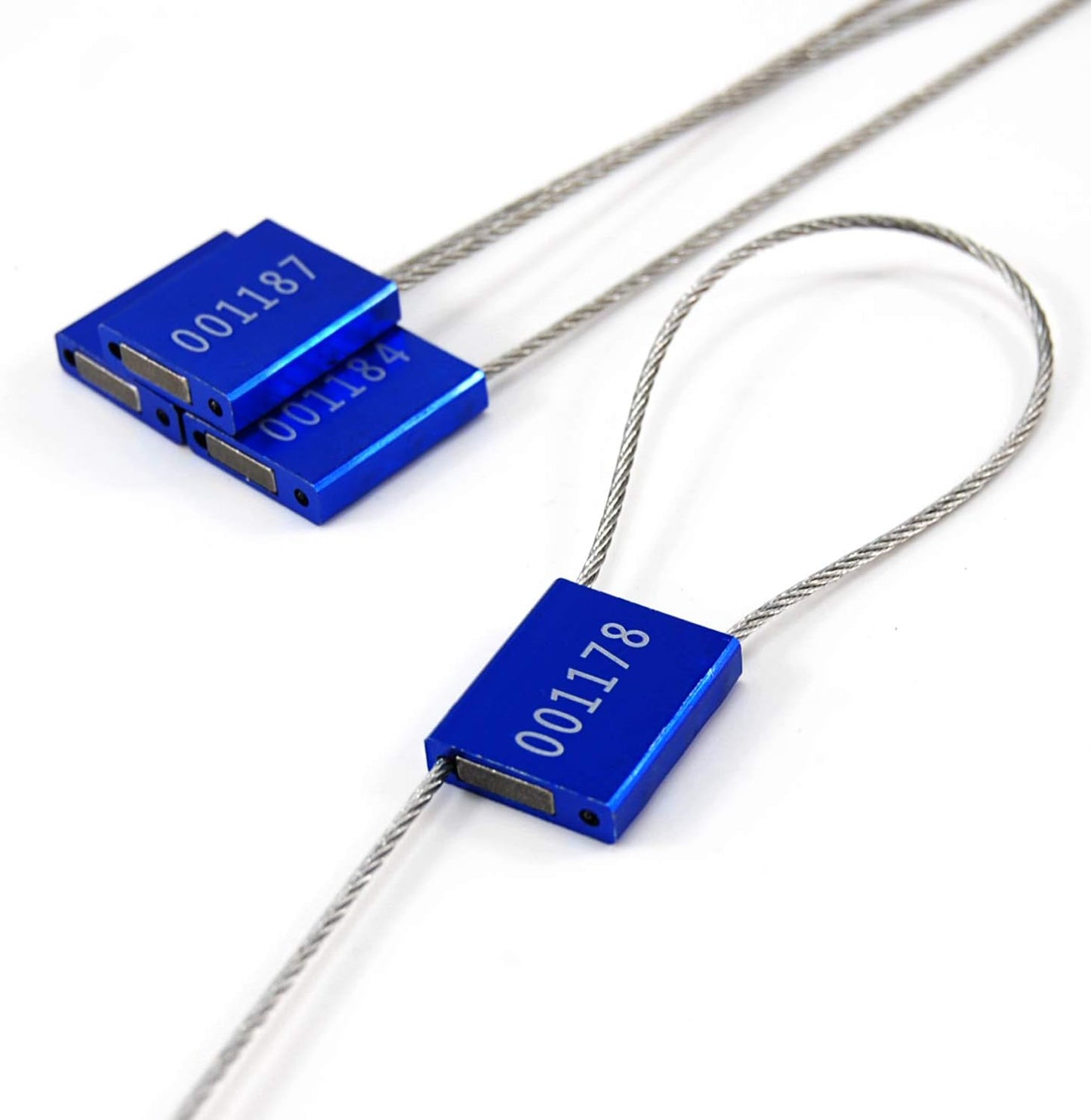 Leadseals(R) 200 Blue Steel Cable Seals Metal Security Tag Numbered Truck Trailer Seal Anti-Tamper Pull-Tite Security Seal Aluminum Body Transport Shipping Seal Self-Locking Safety Ties ISO 17712