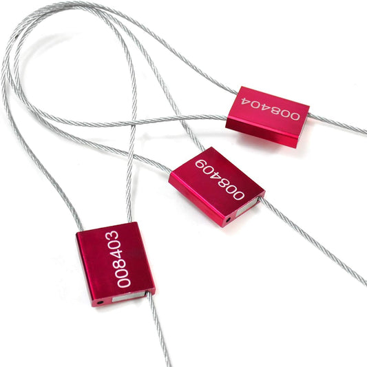 Leadseals(R) 50 Red Steel Cable Seals Metal High Security Seals Numbered Truck Trailer Seal Anti-Tamper Pull-Tite Security Tags Aluminum Body Transport Shipping Seal Self-Locking Safety Ties ISO 17712