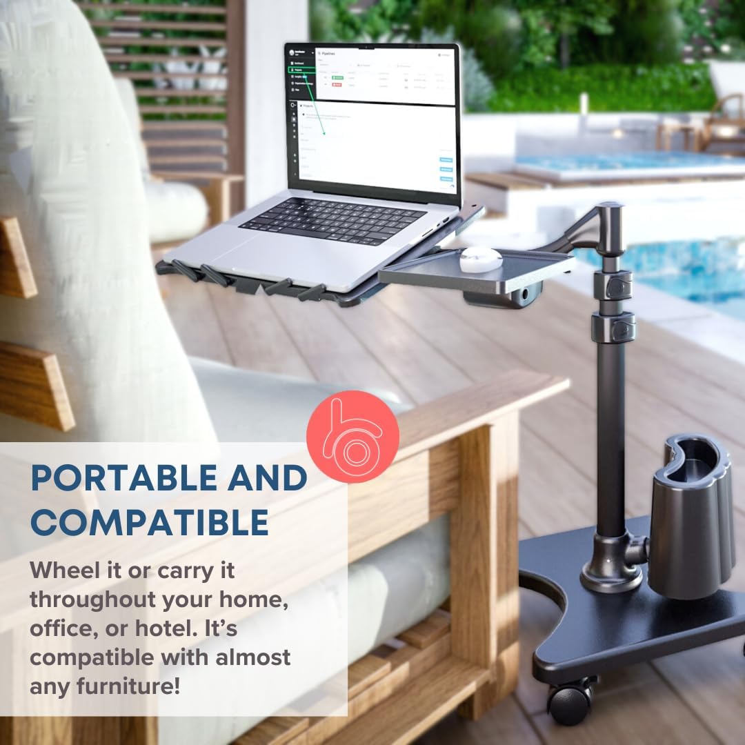 LEVO G2 Deluxe Adjustable Laptop Stand – Rolling Computer Desk & Ergonomic Table for Bed, Sofa, or Office – Portable Mobile Workstation with Tilt – Fits Devices up to 16″ - Charcoal & Black