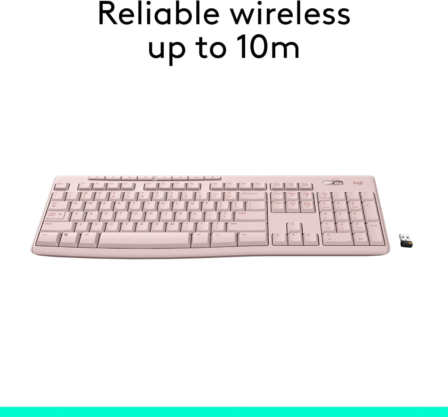 Logitech K270 Wireless Keyboard for Windows, 2.4 GHz Wireless, Full-Size, Number Pad, 8 Multimedia Keys, 2-Year Battery Life, Compatible with PC, Laptop - Rose