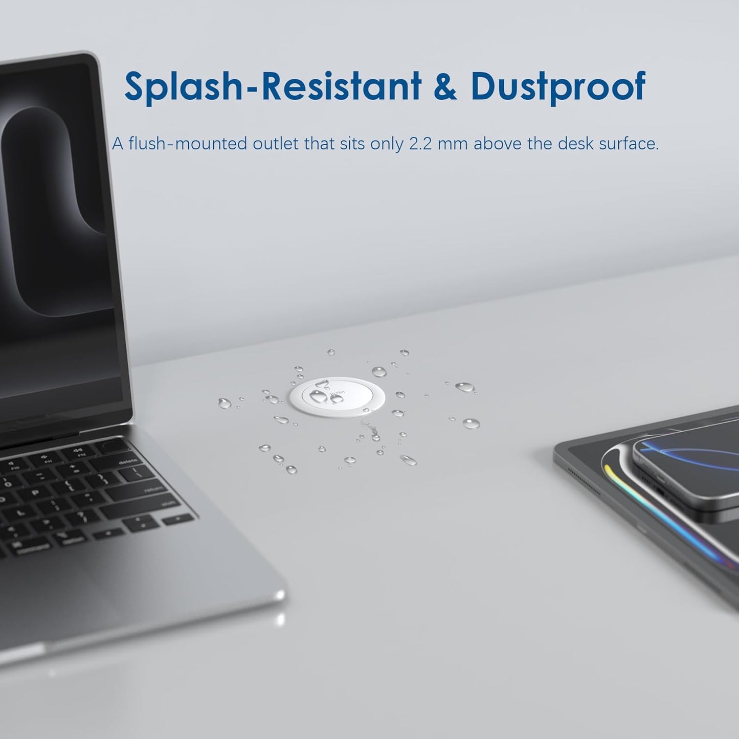 2 Inch Pop Up Outlet for Countertop,Power Grommet 2-inch Desk Wire Hole Insert,20W USB C,2 Outlets,2 USB C/1 USB A,Recessed Outlet,Desk Charging Station (White, 6 FT Cable)