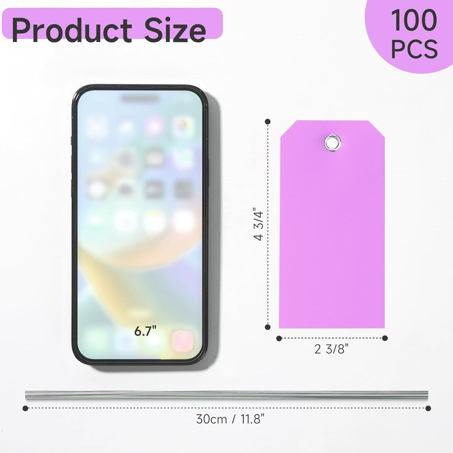 100 Plastic Shipping Tags - Waterproof, Durable, Light Purple, 4 3/4" x 2 3/8"