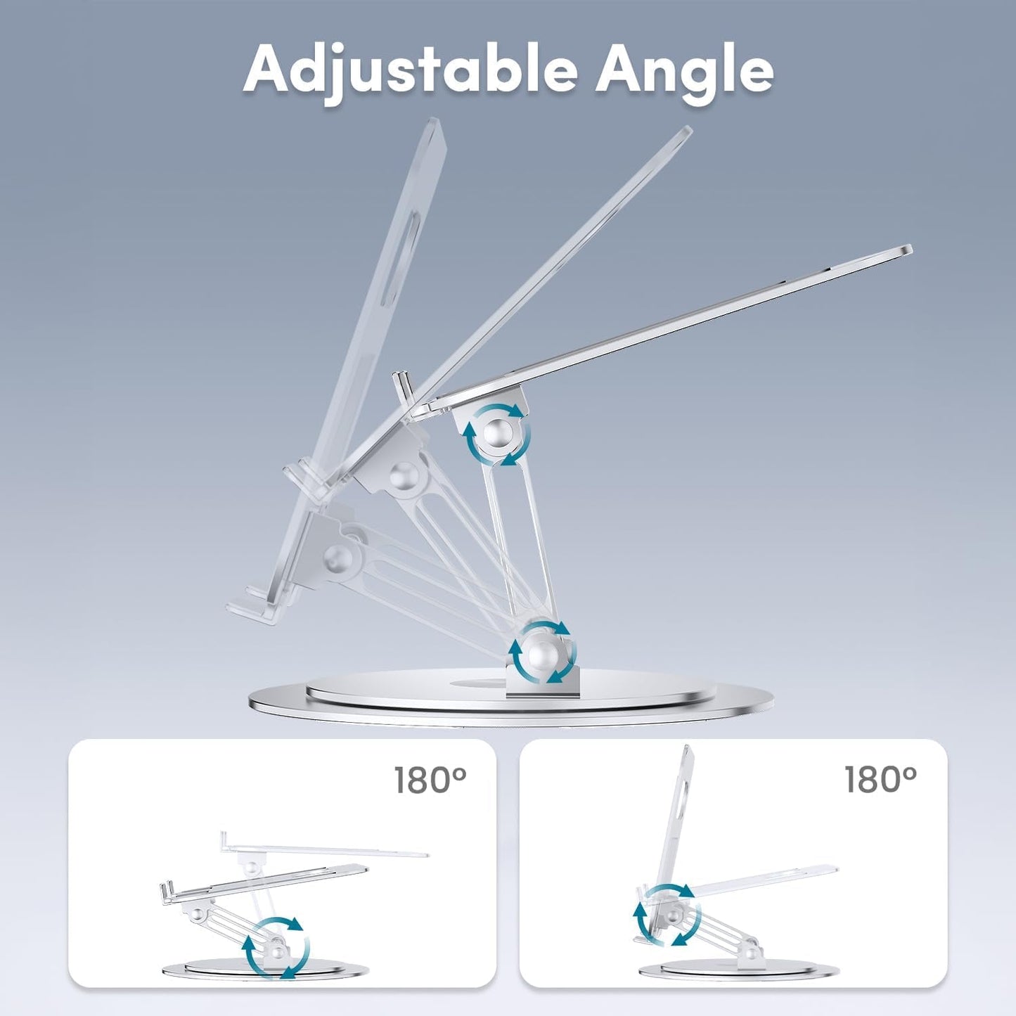 Lifelong Adjustable Laptop Stand with 360° Rotating Base, Ergonomic Computer Stand for Desk, Foldable & Portable Laptop Riser Holder Fits All MacBook, Laptops 10-16 Inches, Silver