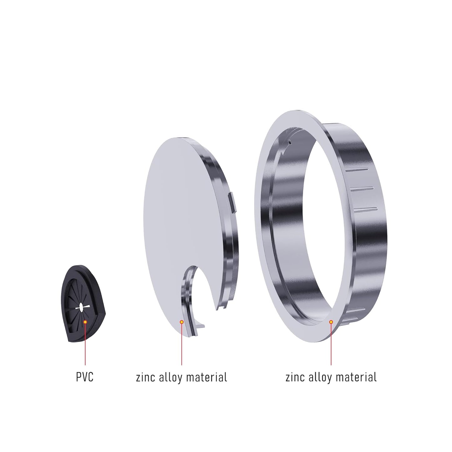 2 Pack Desk Grommet 2-1/8 Inch 53mm, Zinc Alloy Computer Desk Wire Hole Cover, Office Desktop Cord Cable Hole Metal Ring, Bright Silver