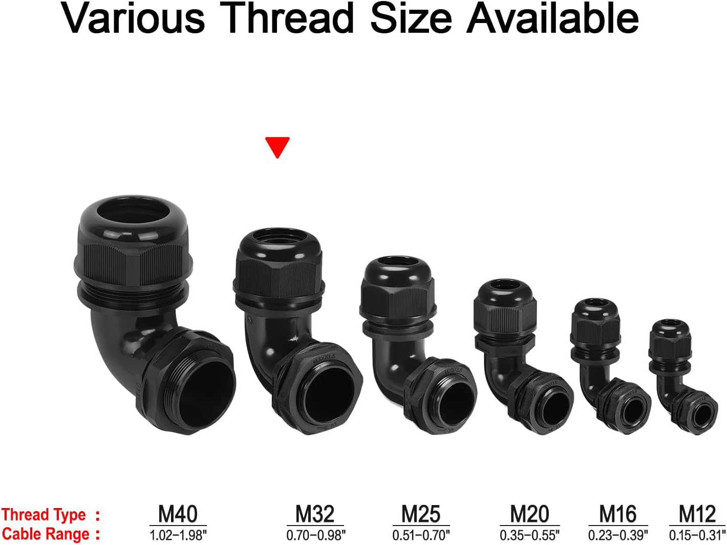 LeMotech M32 Cable Gland, 90 Degree Adjustable 18-25mm Strain Relief, Cord Connectors Nylon Joints with Gaskets, 2 Pcs, Black