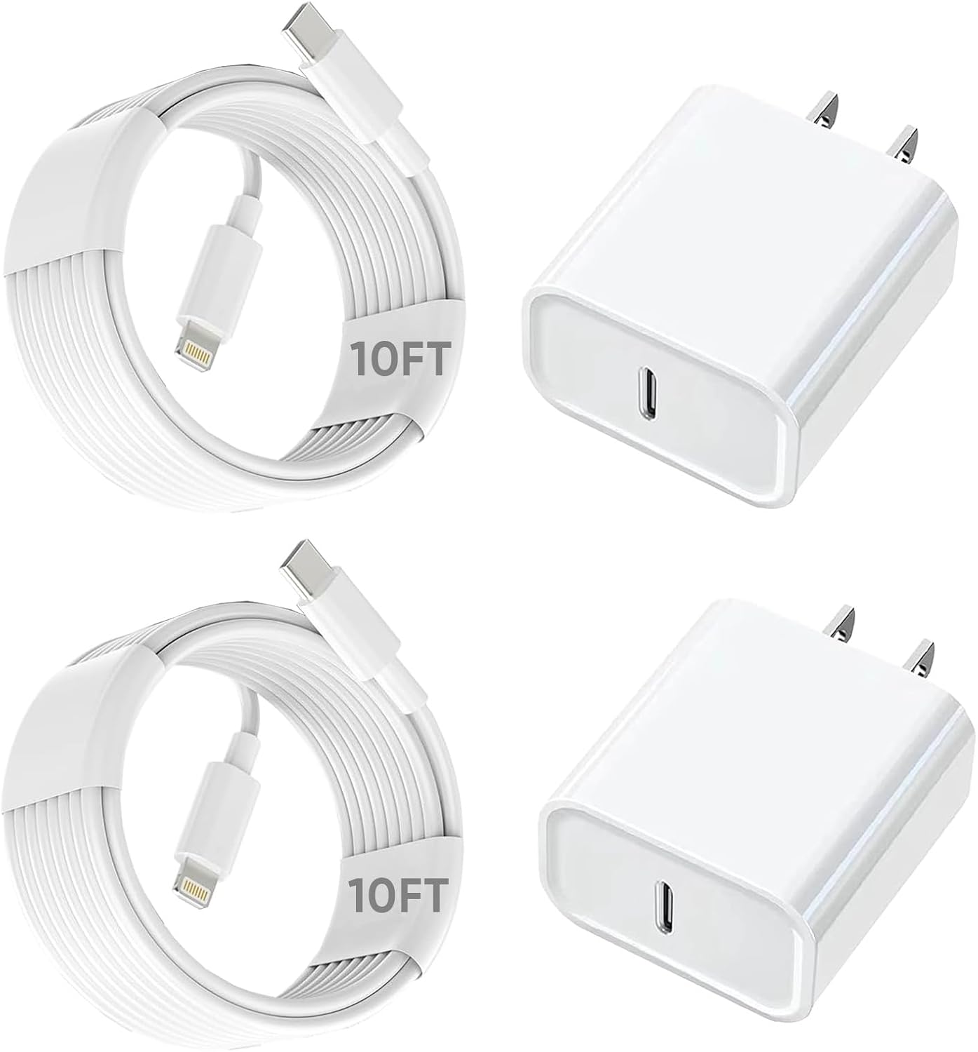10FT iPhone Fast Charger,2Pack[Apple MFi Certified]iPhone Fast Charging USB C Blocks Wall Charger PD Adapter with Long 10 Foot USB C to Lightning Cable for i Phone14/13/12/11Pro Max/XS/SE/AirPods,iPad