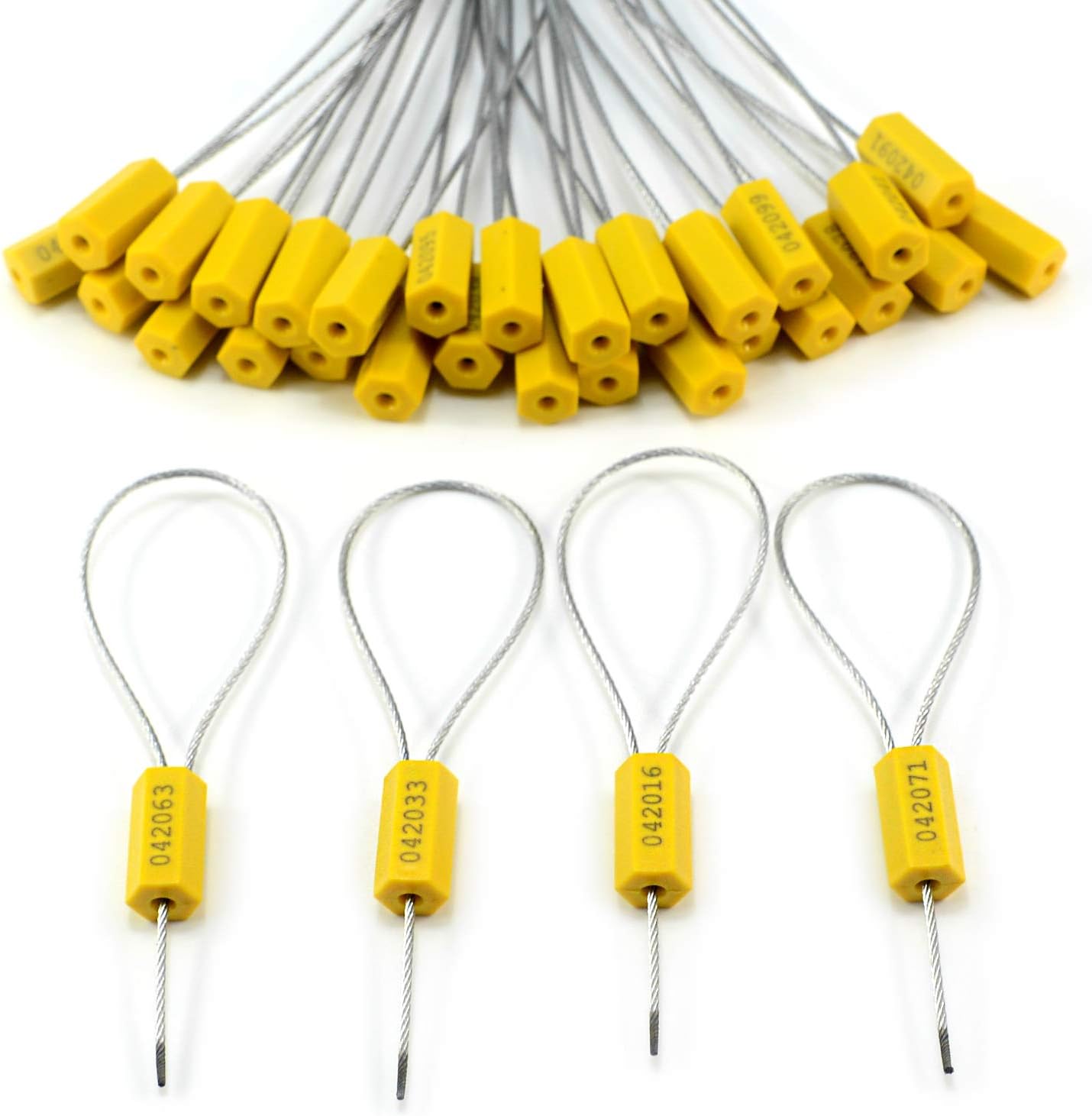 Leadseals(R) 50 Security Cable Seals Numbered Security Tags Tamper Proof Tags Pull Tight Steel Wire Seals for Truck, Trailers, Cargo, Containers, Vans, Oil Tank, Milk Vehicle (Yellow)