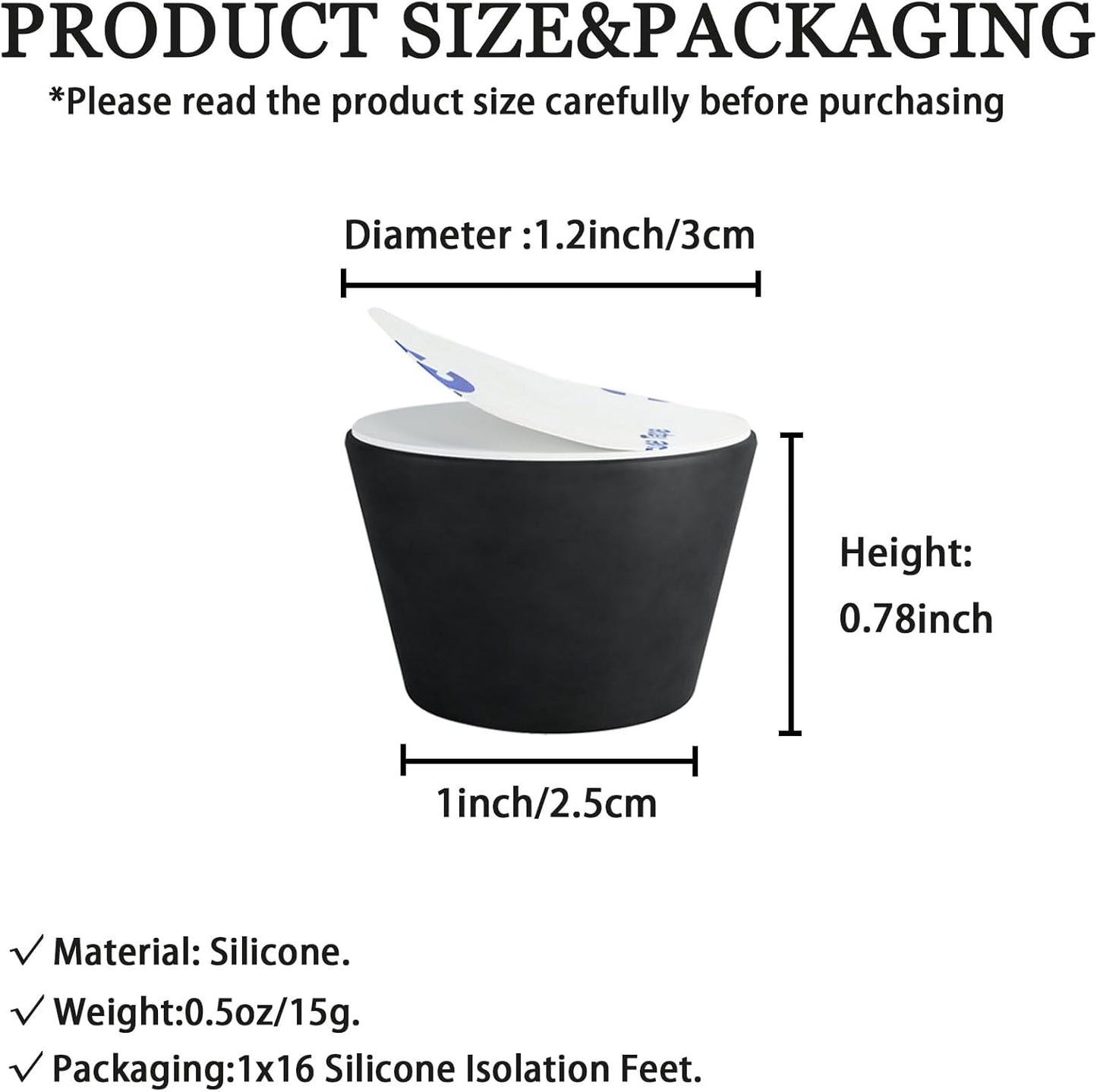 1.2" Silicone Non-Skid Speaker Pads-16Pack, Adhesive, for Small Speakers, Turntable, Subwoofer Isolation Feet, Reduced Resonance & Vibration