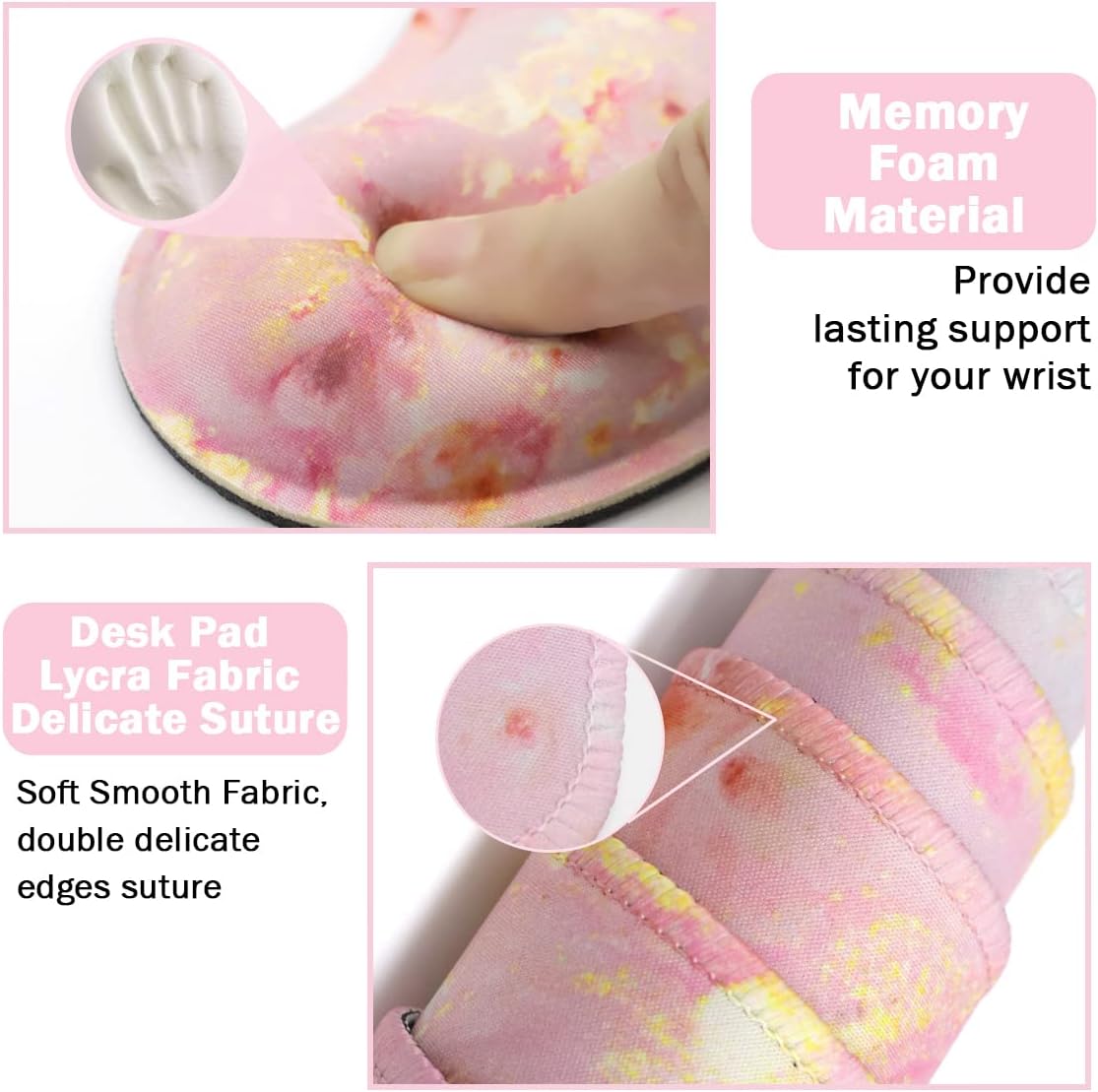 Large Mouse Pad and Keyboard Wrist Rest, Desk Pad for Keyboard and Mouse, 4-in-1 Large Gaming Mouse Pad with Wrist Support, Non-Slip Desk Mat for Home Office Study Game-Pink Gold Marble