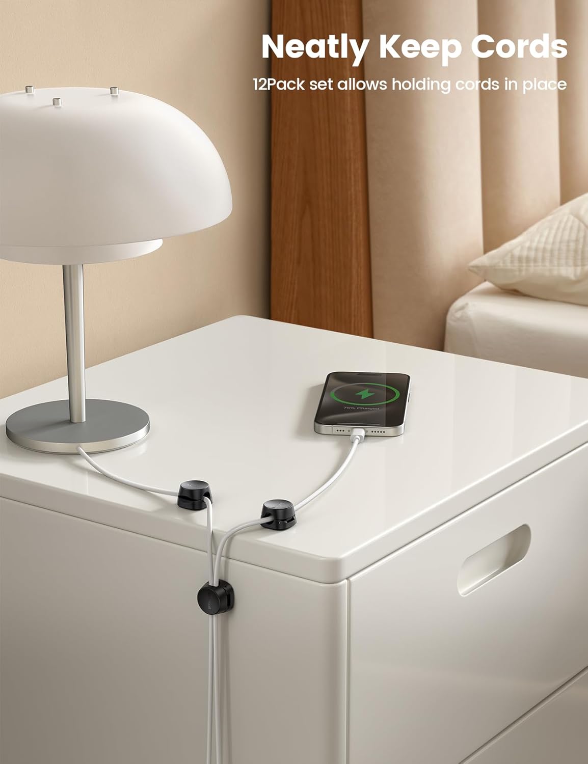 12Pack Cord Organizer Spring Clips, Office Desk Accessories - Lamicall Desk Cable Management Clips, Dorm Room Bedroom Essentials, Phone Charger Cord Holder, Wire Organizer Keeper for Nightstand