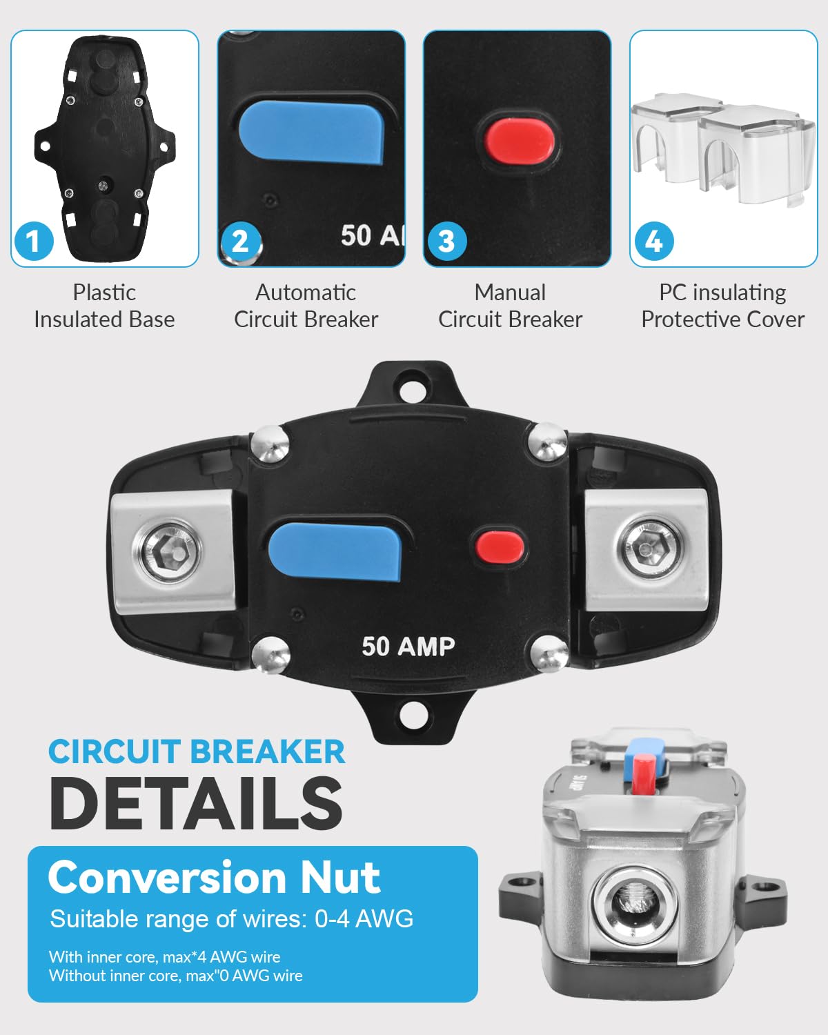 150 Amp Circuit Breaker with Manual Reset Waterproof Inline Fuse Inverter for Marine Trolling Motors Boat ATV Manual Power, Suface Mount, 12V-48V DC