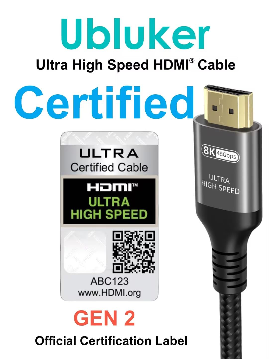10K 8K 4K HDMI Cable 48Gbps 3.3 FT, Certified Ultra High Speed HDMI® Cable 4K 240Hz 144Hz 120Hz 8K60Hz 0.01ms HDR10+ eARC HDCP2.3 Netflix Roku TV PC Monitor Projector PS5 Xbox