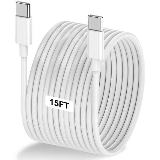 15FT 60W USB C to USB C Cable, Type C to Type C Cable,Fast Charging Cable for iPhone 16 15 Pro Plus Pro Max，for Galaxy S25 S24, for iPad Pro/Air, for MacBook Pro/Air and More