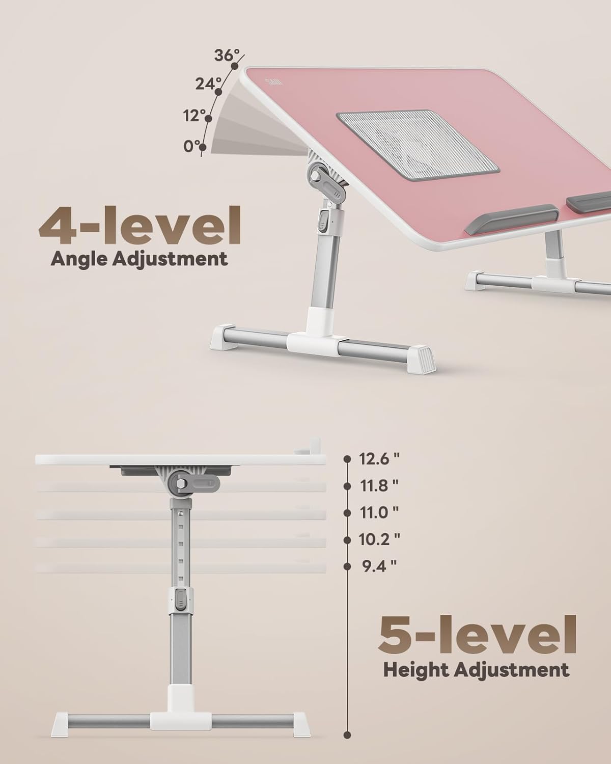 Laptop Desk for Bed with Cooling Fan, SAIJI Height & Angle Adjustable Laptop Stand for Bed, Lap Desk Tray Table, Lightweight Foldable Portable Computer Table