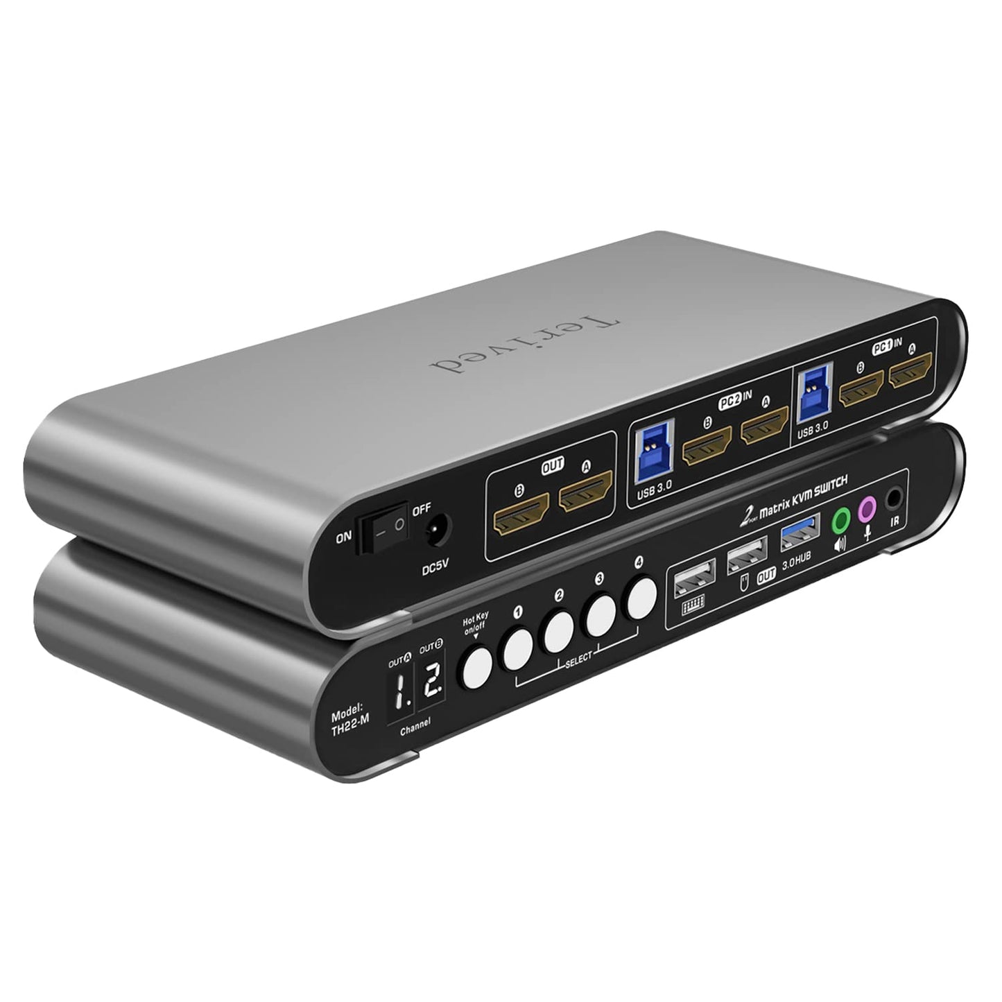 2 Computers 2 HDMI Monitors Matrix Automatic KVM Switch 4K@60Hz, Hotkey Switching, EDID, Digital Display and Aluminum Shell, USB 3.0 Hub Audio Microphone with Cables