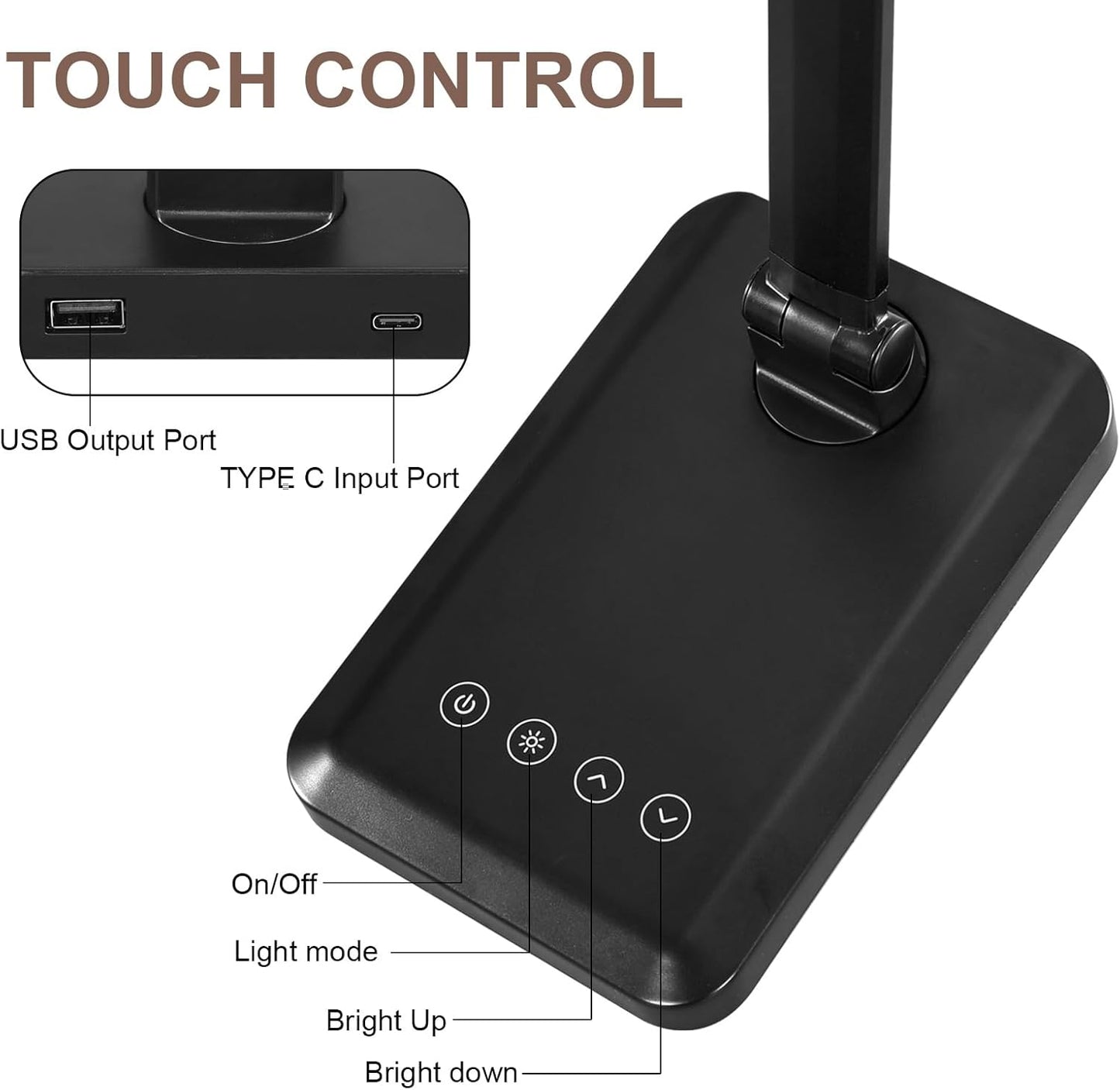 LED Desk Lamp with USB Charging Port Whole White for Home Office Essentials Table Lamp with Eye-Caring 4 Color Temperature Touch Control Stepless Dimming Desk Light for College Dorm