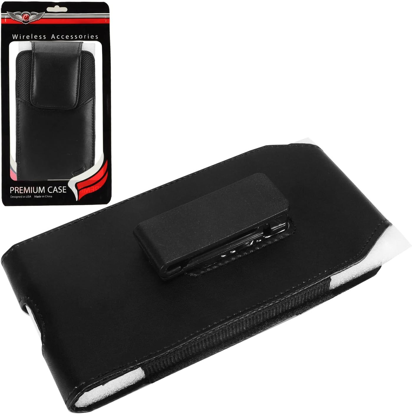 Leather Cellphone Holster for iPhone 12/13/14/15 Pro Max/Plus, Samsung Galaxy A04S A13 A14 A15 S22 S23 S24 Plus, TCL 40 XE XL - Vertical Case Waist Carrying Pouch with Belt Clip/Loops, Black