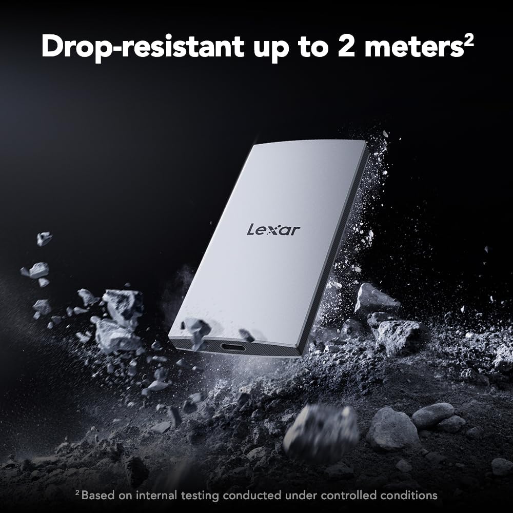 Lexar 2TB ES3 External SSD, Up to 1050MB/s Read, Storage Expansion, Compatible w/USB-C Smartphones, iPhone 15/16, PC, Mac, Tablets, Sleek & Sturdy Design, Silver (LES3XXX002T-RNSAU)