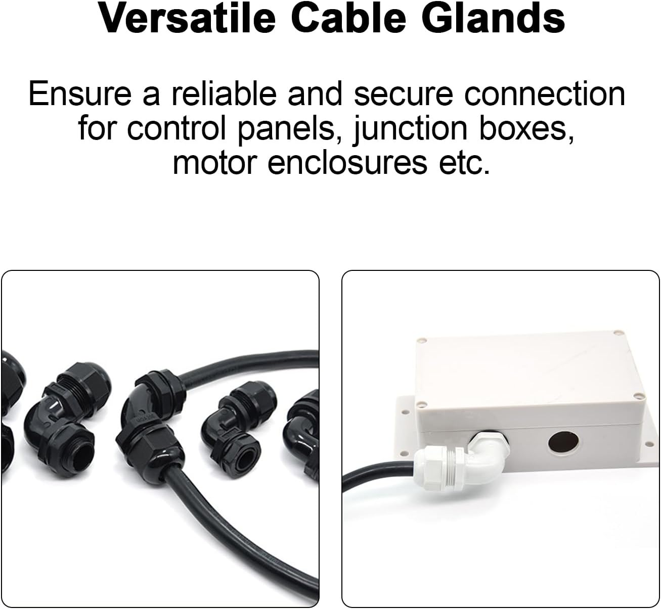 LeMotech M25 Cable Gland, 90 Degree Adjustable 13-18mm Strain Relief, Cord Connectors Nylon Joints with Gaskets, 2 Pcs, Grey