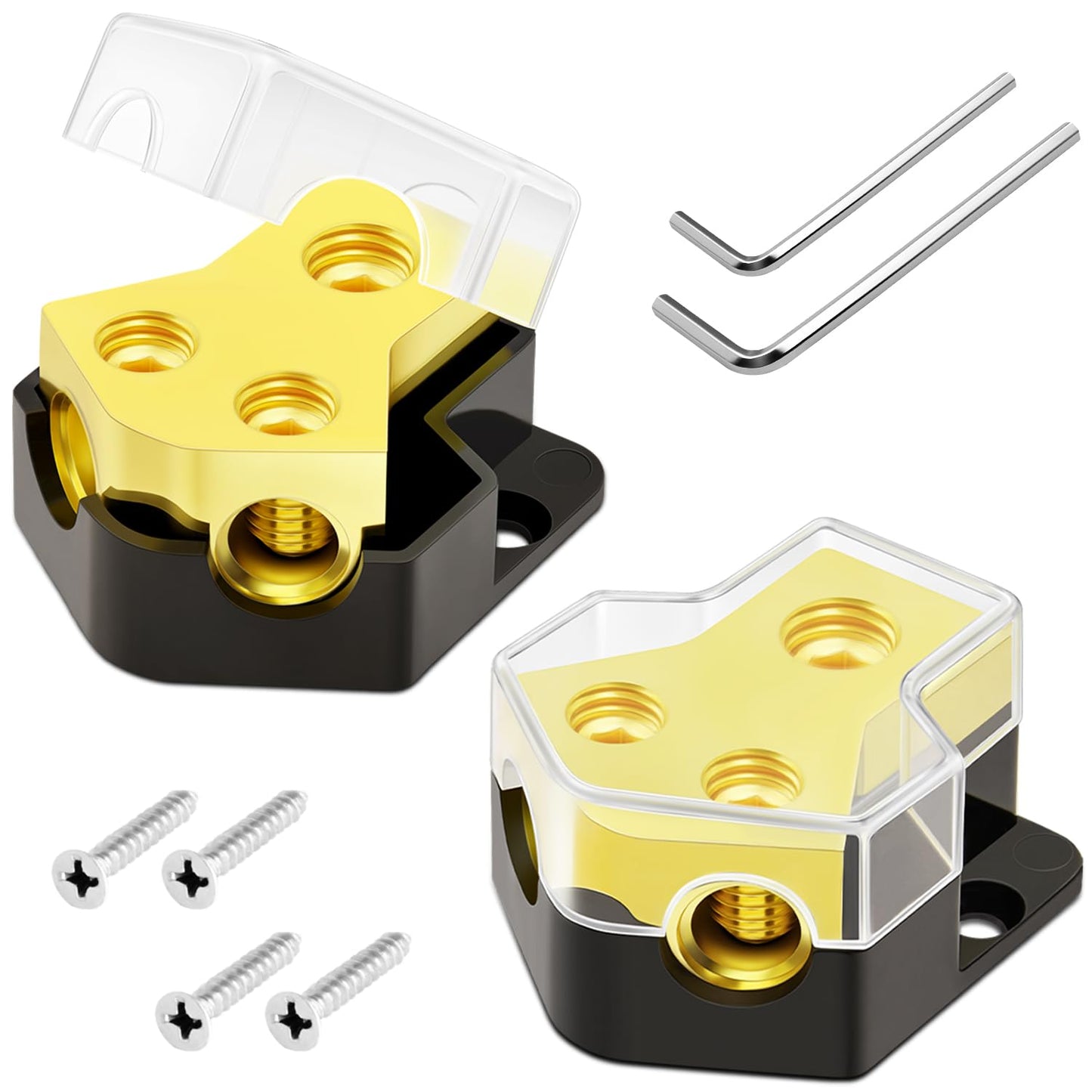 12V Power Distribution Block Car Audio 2 Way 0/2/4 Gauge in 4/6/8 Gauge Out, Quality Ground Distribution Block 12 Volt Amp Distribution Block Splitter for Automotive Car Marine Boat (2 Pack)