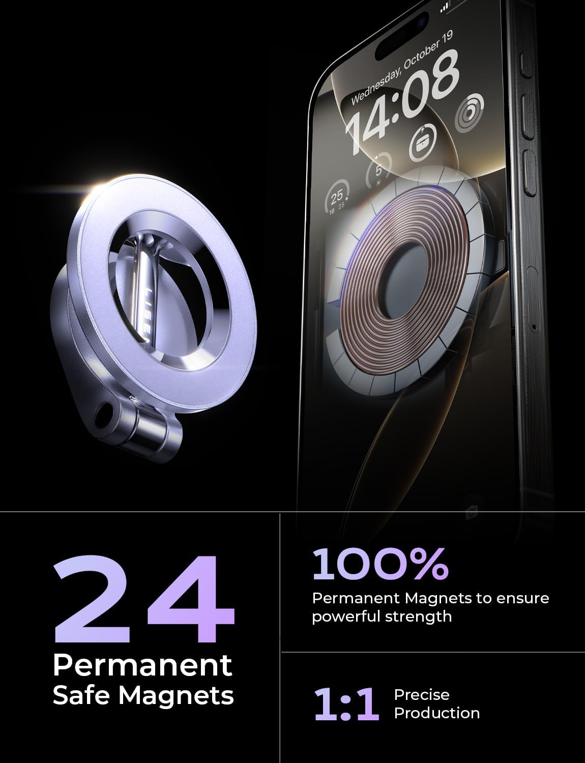 LISEN for Magsafe Car Mount, Ultra Magnetic Dashboard Phone Holder, Car Accessories for iPhone 16 Pro Max,Gifts for Men Women Him Her, Fit for iPhone16 Pro/Pro Max 15 14 13 12, Cold Brew Purple