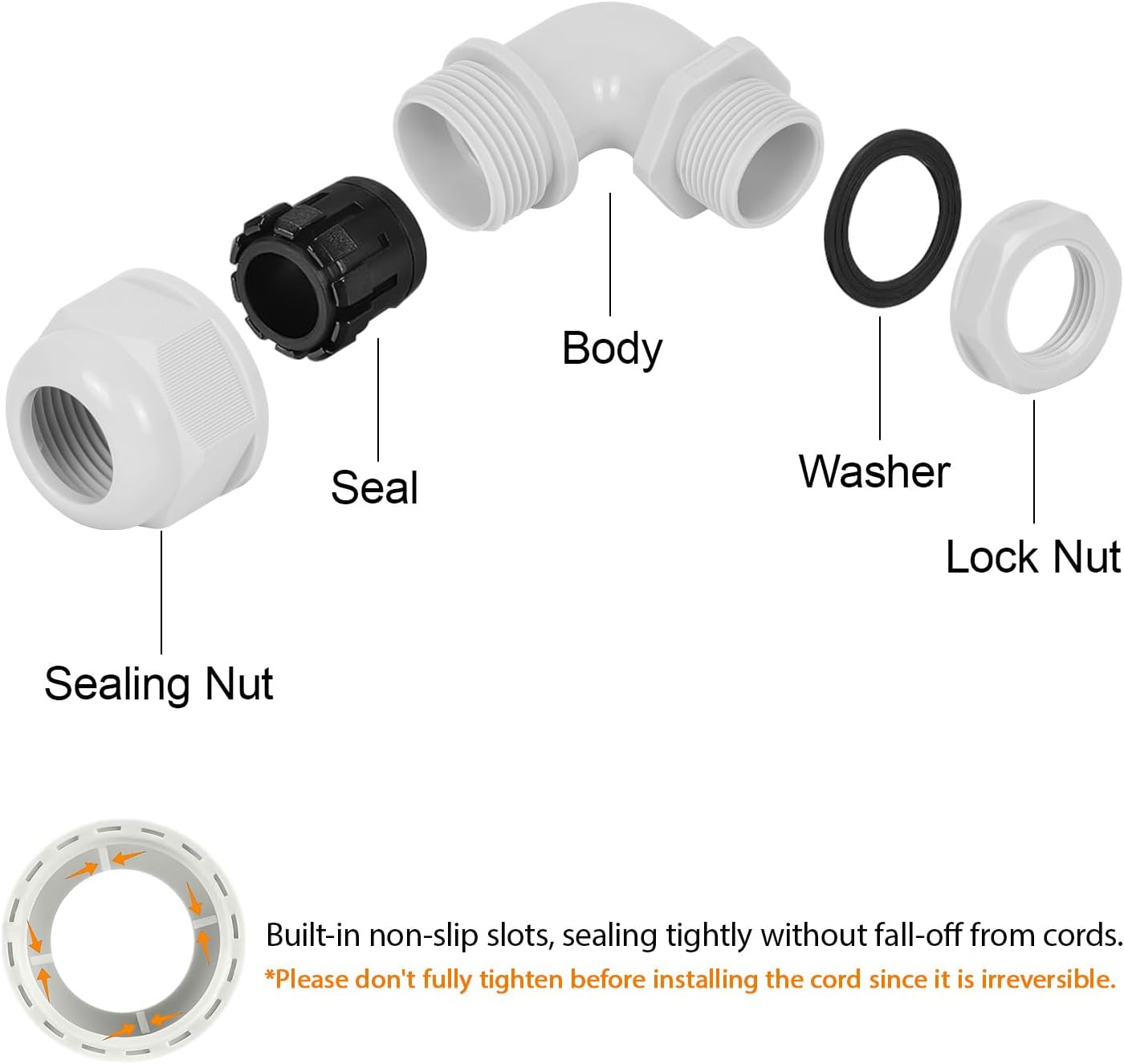 LeMotech M16 Cable Gland, 90 Degree Adjustable 6-10mm Strain Relief, Cord Connectors Nylon Joints with Gaskets, 2 Pcs, Grey