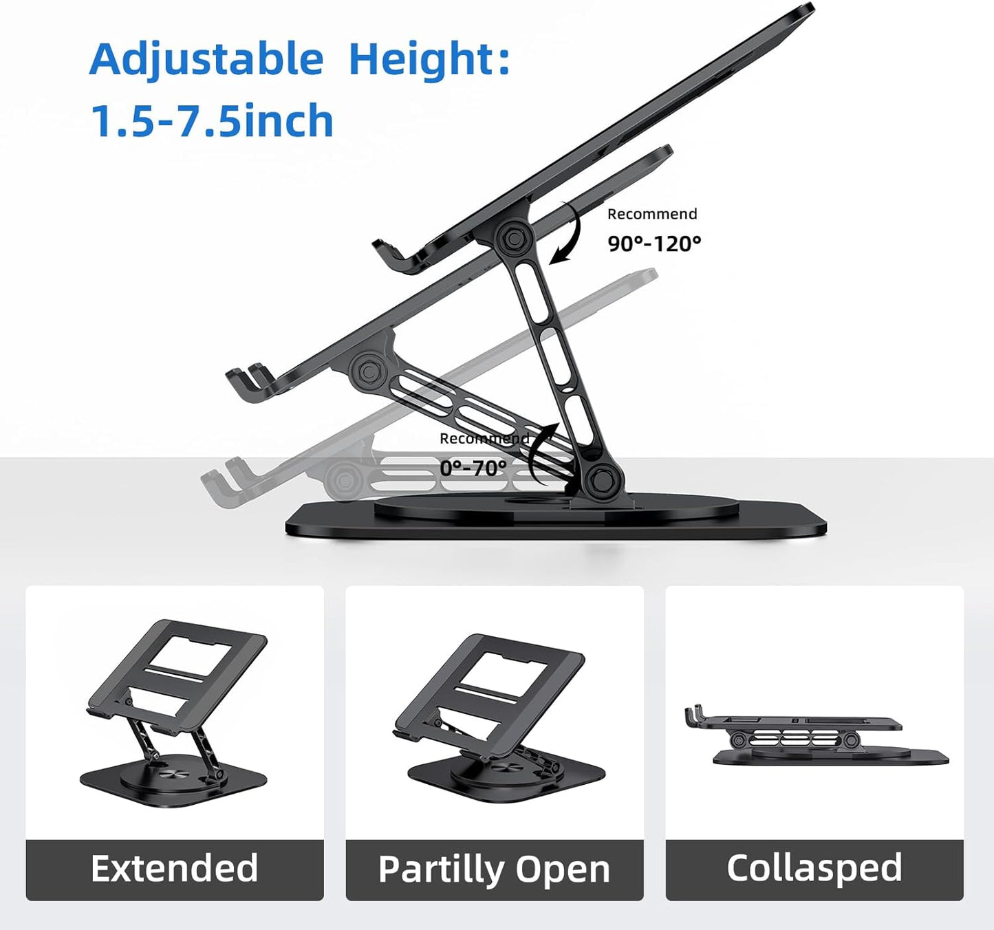 Laptop Stand for Desk, Ergonomic Laptop Riser with 360° Rotating Base, Foldable Notebook Computer Holder Stand Compatible with MacBook Air Pro, Dell XPS, More 10-17" Laptops, Black