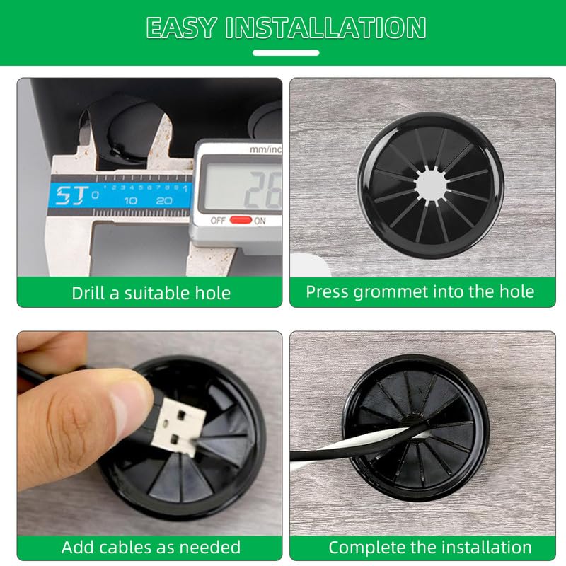 15PCS Cable Grommets, 1-3/8"(35mm) Desk Hole Cover Petal Shaped Buckle Type Nylon Snap Bushing Grommet, Wire Hole Cover Insert for Cables and Cords Management and Protection of Cabinet, Black